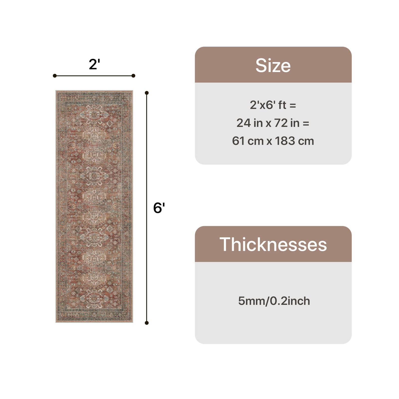 DAIMYO HILLS Washable Runner Rug 2x5, Non Slip Vintage Hallway Runner, Ultra Thin Low Pile Washable Carpet for Kitchen Entryway Bedroom, Brown - Image 292