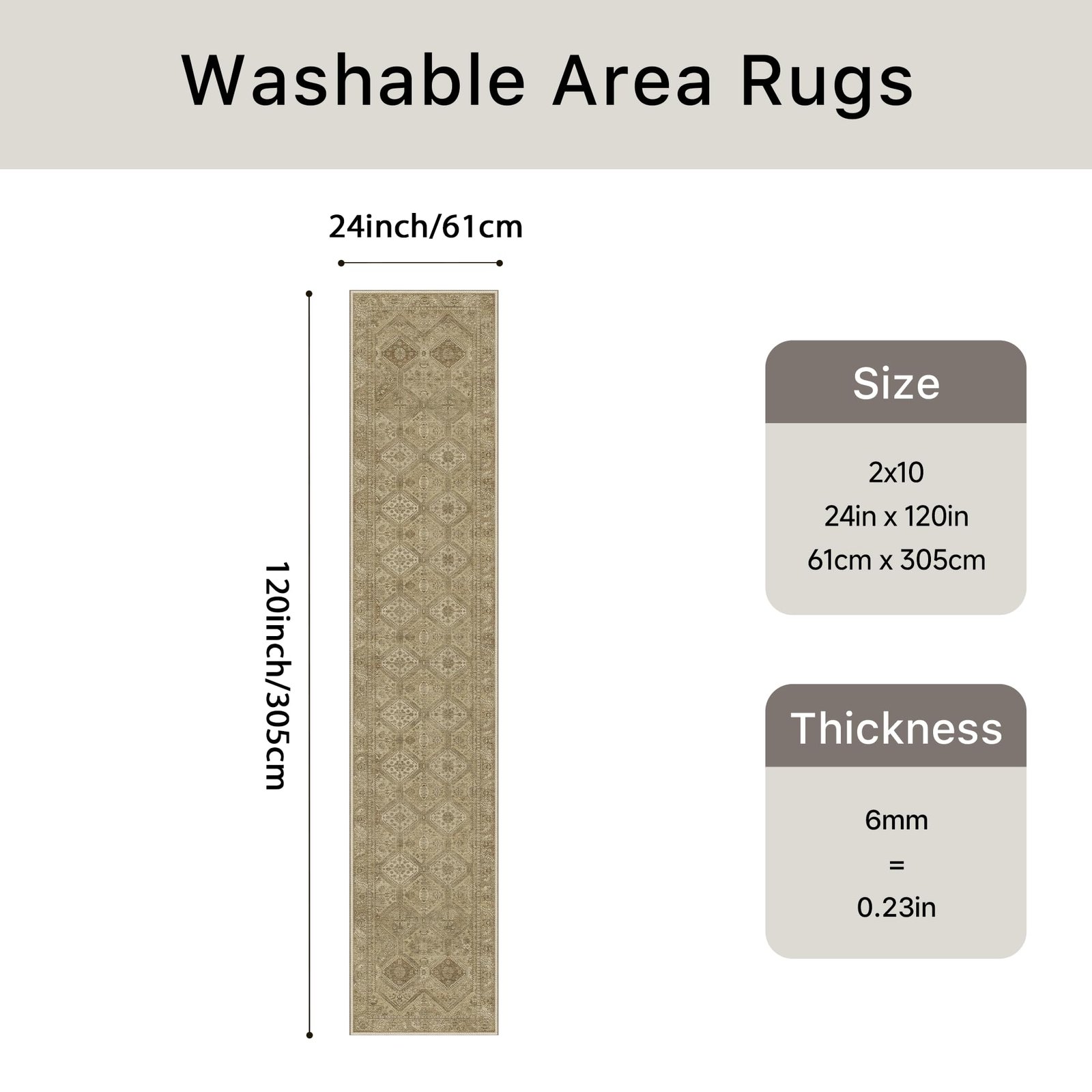 DAIMYO HILLS Washable Runner Rug 2x5, Non Slip Vintage Hallway Runner, Ultra Thin Low Pile Washable Carpet for Kitchen Entryway Bedroom, Brown - Image 311