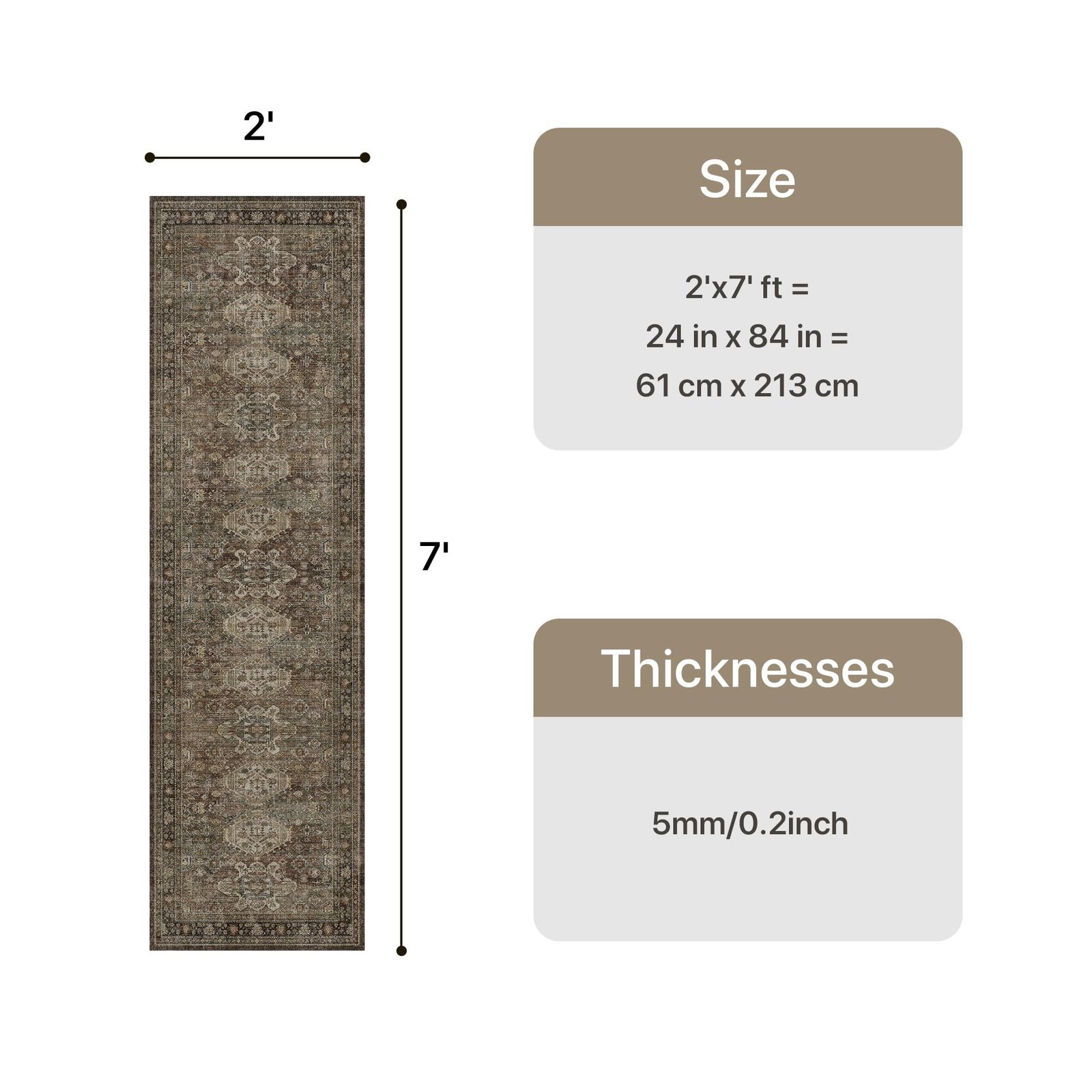 DAIMYO HILLS Washable Runner Rug 2x5, Non Slip Vintage Hallway Runner, Ultra Thin Low Pile Washable Carpet for Kitchen Entryway Bedroom, Brown - Image 298