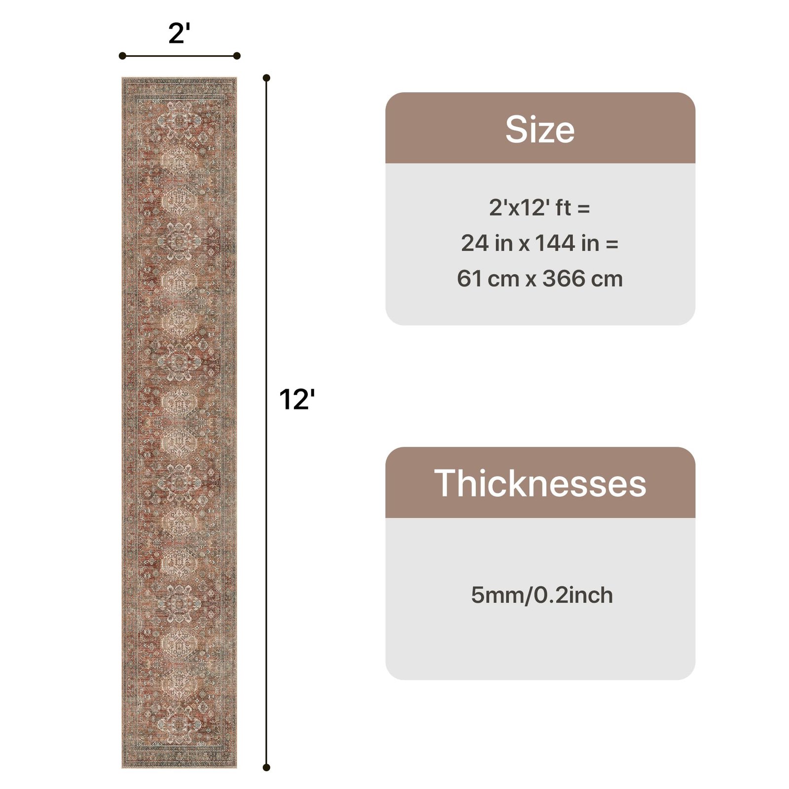DAIMYO HILLS Washable Runner Rug 2x5, Non Slip Vintage Hallway Runner, Ultra Thin Low Pile Washable Carpet for Kitchen Entryway Bedroom, Brown - Image 92
