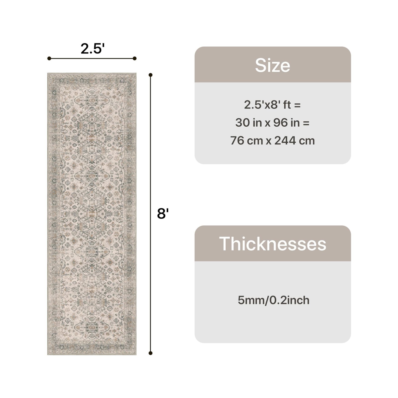 DAIMYO HILLS Washable Runner Rug 2x5, Non Slip Vintage Hallway Runner, Ultra Thin Low Pile Washable Carpet for Kitchen Entryway Bedroom, Brown - Image 299