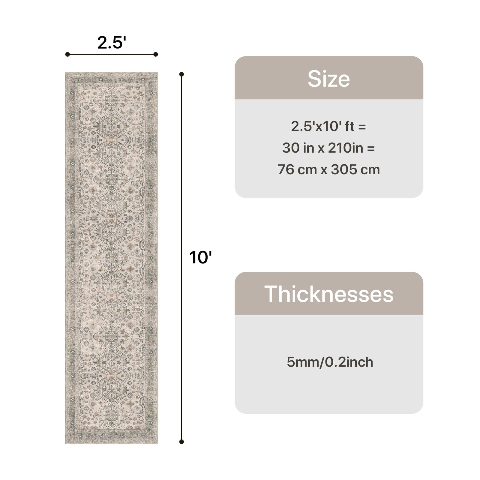 DAIMYO HILLS Washable Runner Rug 2x5, Non Slip Vintage Hallway Runner, Ultra Thin Low Pile Washable Carpet for Kitchen Entryway Bedroom, Brown - Image 274