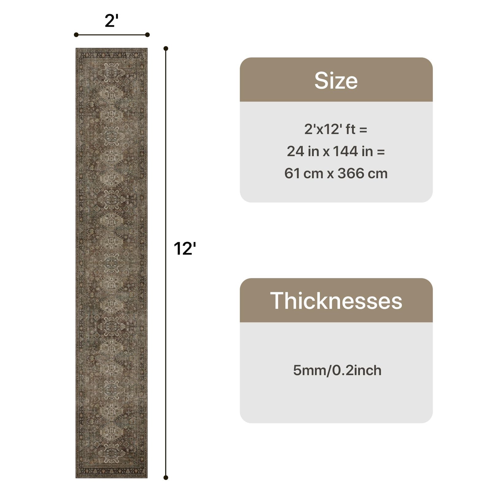 DAIMYO HILLS Washable Runner Rug 2x5, Non Slip Vintage Hallway Runner, Ultra Thin Low Pile Washable Carpet for Kitchen Entryway Bedroom, Brown - Image 117