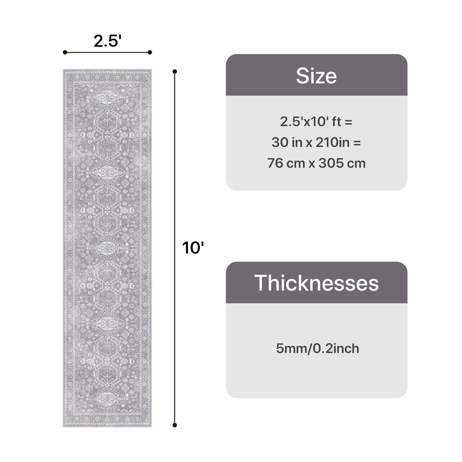 DAIMYO HILLS Washable Runner Rug 2x5, Non Slip Vintage Hallway Runner, Ultra Thin Low Pile Washable Carpet for Kitchen Entryway Bedroom, Brown - Image 239