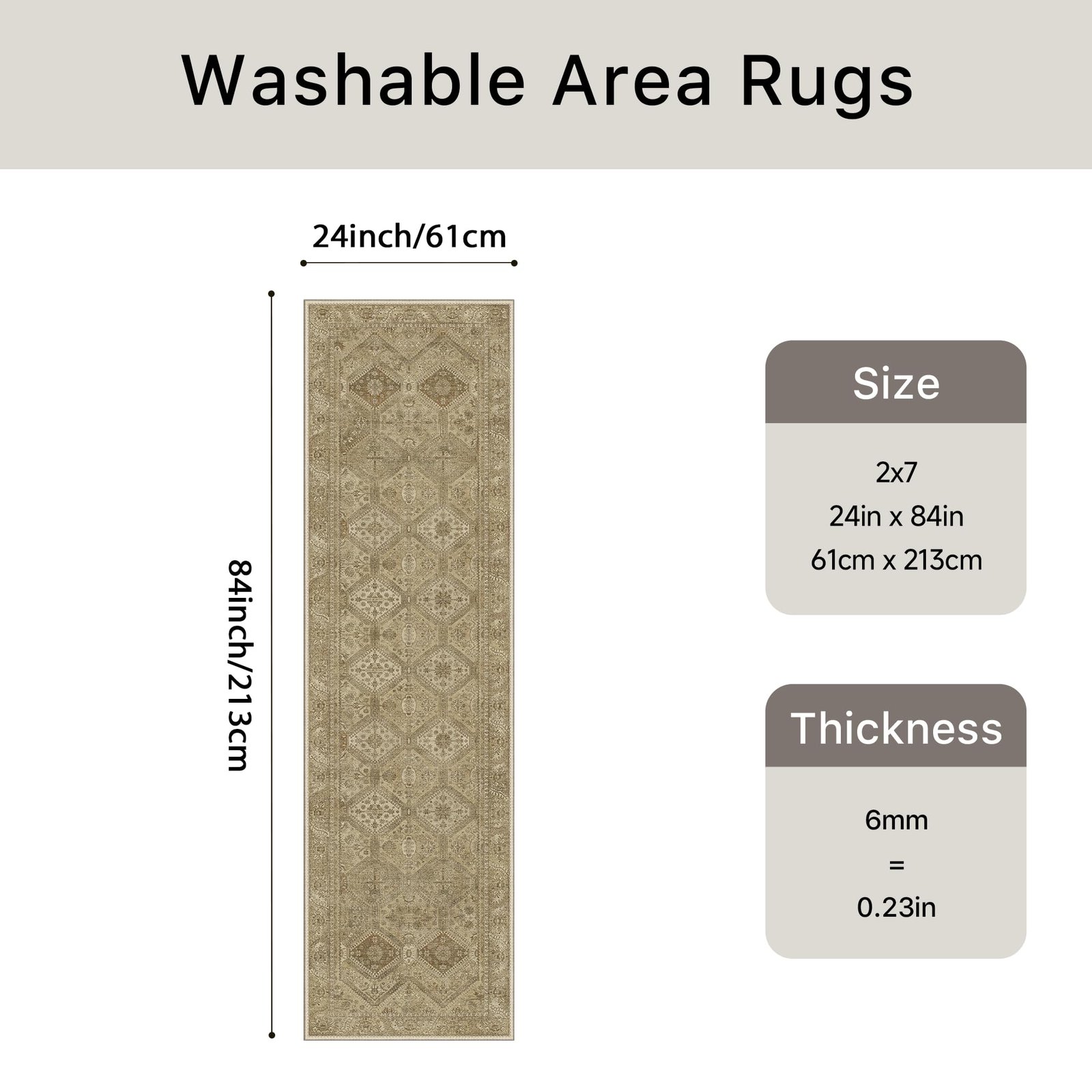 DAIMYO HILLS Washable Runner Rug 2x5, Non Slip Vintage Hallway Runner, Ultra Thin Low Pile Washable Carpet for Kitchen Entryway Bedroom, Brown - Image 109