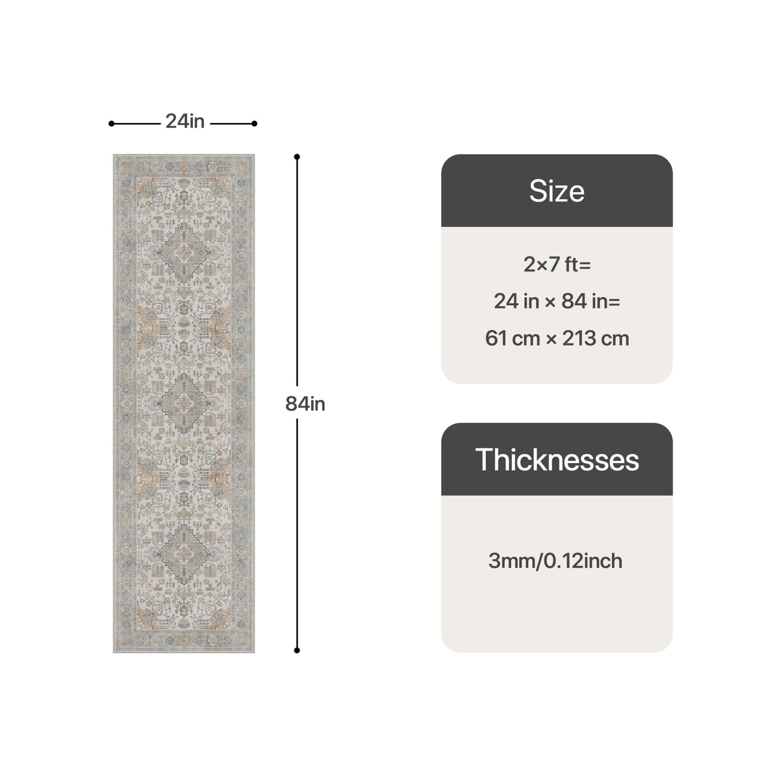 DAIMYO HILLS Washable Runner Rug 2x5, Non Slip Vintage Hallway Runner, Ultra Thin Low Pile Washable Carpet for Kitchen Entryway Bedroom, Brown - Image 228