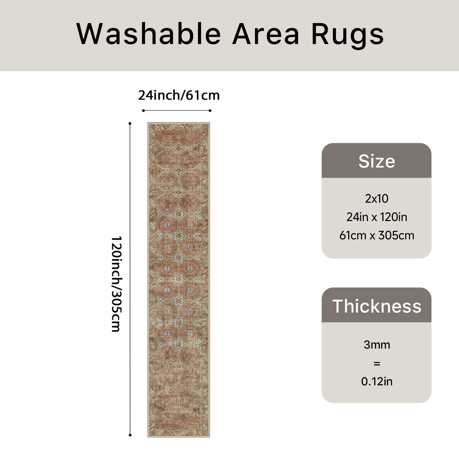 DAIMYO HILLS Washable Runner Rug 2x5, Non Slip Vintage Hallway Runner, Ultra Thin Low Pile Washable Carpet for Kitchen Entryway Bedroom, Brown - Image 123