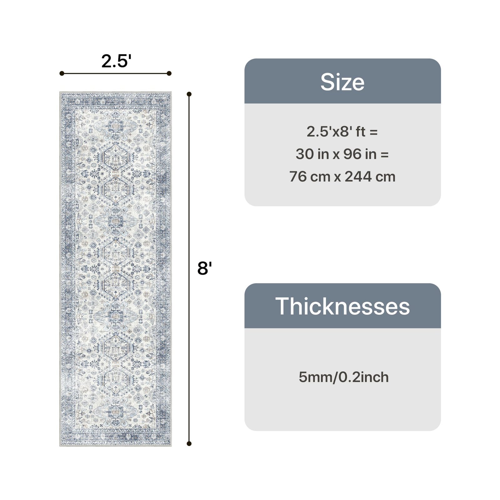 DAIMYO HILLS Washable Runner Rug 2x5, Non Slip Vintage Hallway Runner, Ultra Thin Low Pile Washable Carpet for Kitchen Entryway Bedroom, Brown - Image 247