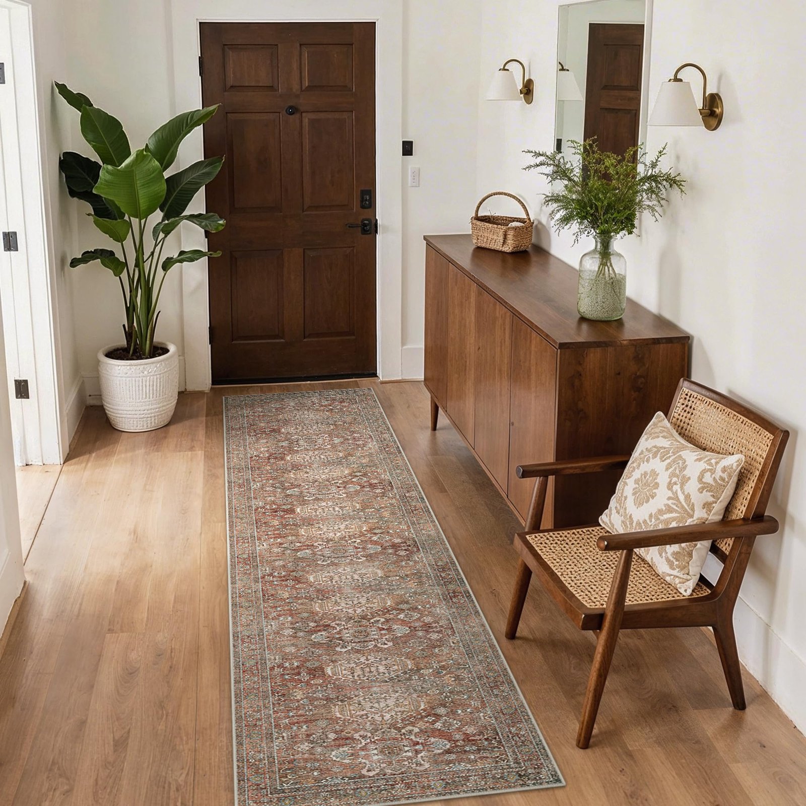 DAIMYO HILLS Washable Runner Rug 2x5, Non Slip Vintage Hallway Runner, Ultra Thin Low Pile Washable Carpet for Kitchen Entryway Bedroom, Brown - Image 93