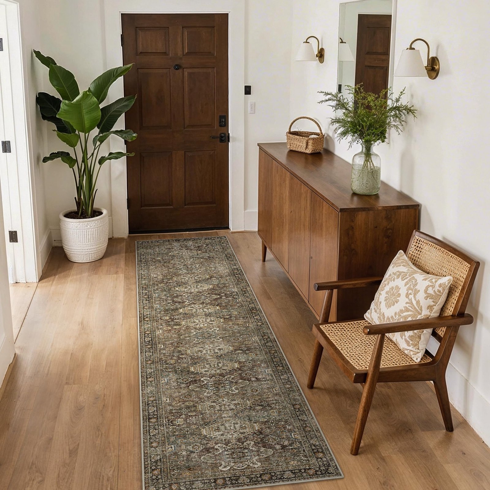 DAIMYO HILLS Washable Runner Rug 2x5, Non Slip Vintage Hallway Runner, Ultra Thin Low Pile Washable Carpet for Kitchen Entryway Bedroom, Brown - Image 118