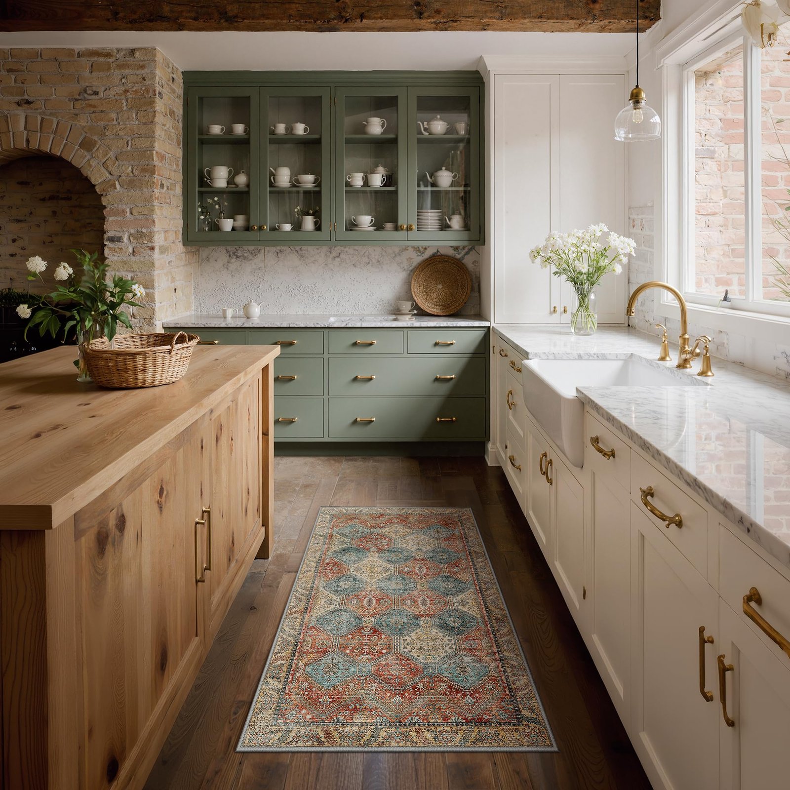 DAIMYO HILLS Washable Runner Rug 2x5, Non Slip Vintage Hallway Runner, Ultra Thin Low Pile Washable Carpet for Kitchen Entryway Bedroom, Brown - Image 323