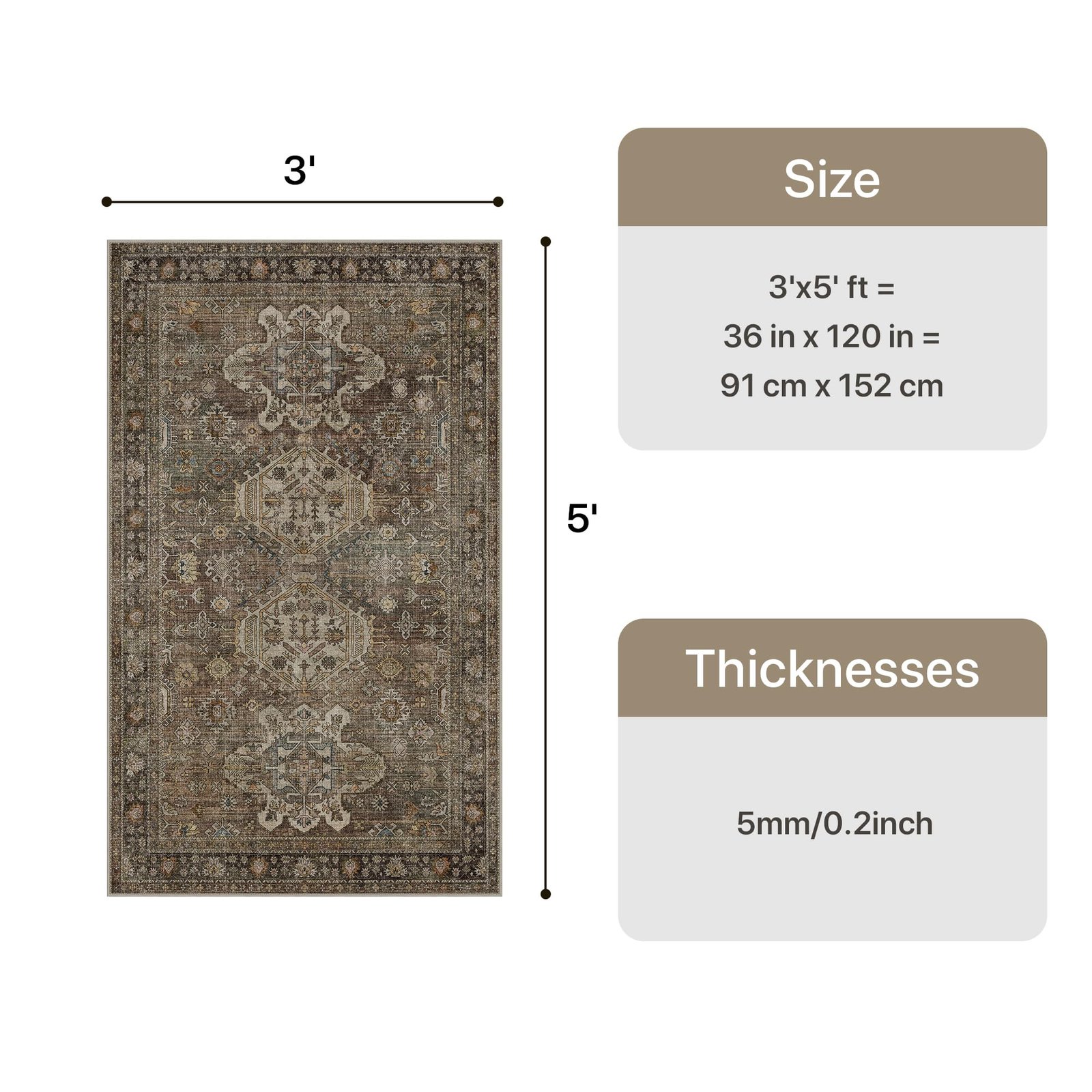 DAIMYO HILLS Washable Runner Rug 2x5, Non Slip Vintage Hallway Runner, Ultra Thin Low Pile Washable Carpet for Kitchen Entryway Bedroom, Brown - Image 193