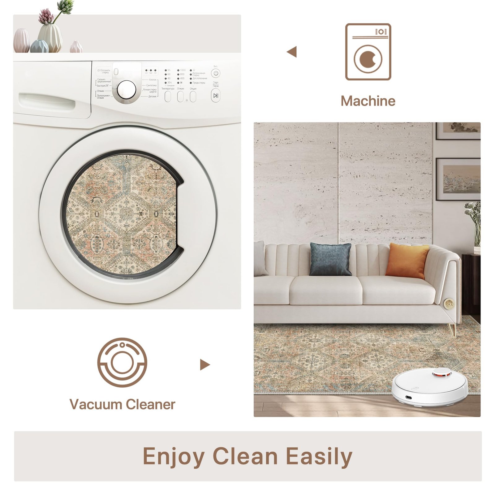 DAIMYO HILLS Washable Runner Rug 2x5, Non Slip Vintage Hallway Runner, Ultra Thin Low Pile Washable Carpet for Kitchen Entryway Bedroom, Brown - Image 290