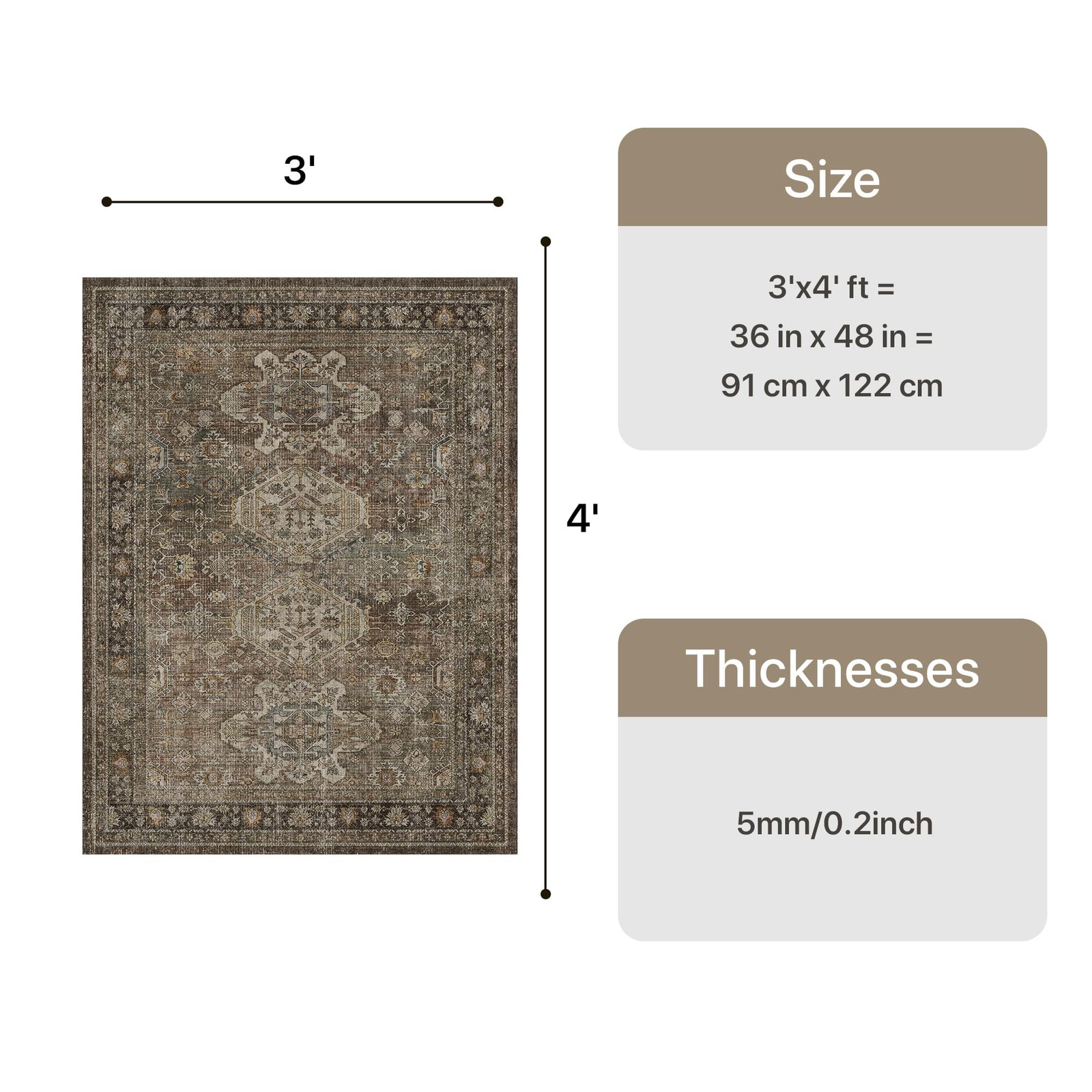 DAIMYO HILLS Washable Runner Rug 2x5, Non Slip Vintage Hallway Runner, Ultra Thin Low Pile Washable Carpet for Kitchen Entryway Bedroom, Brown - Image 189