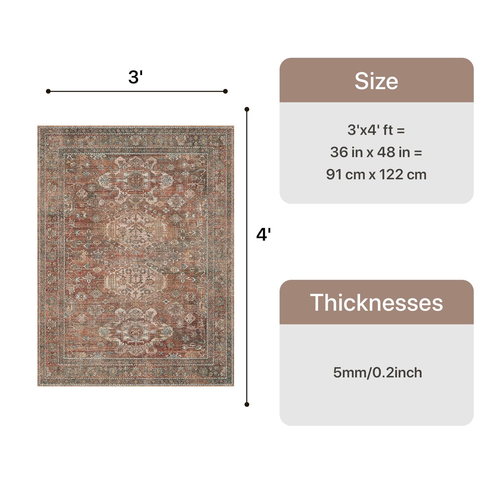 DAIMYO HILLS Washable Runner Rug 2x5, Non Slip Vintage Hallway Runner, Ultra Thin Low Pile Washable Carpet for Kitchen Entryway Bedroom, Brown - Image 330