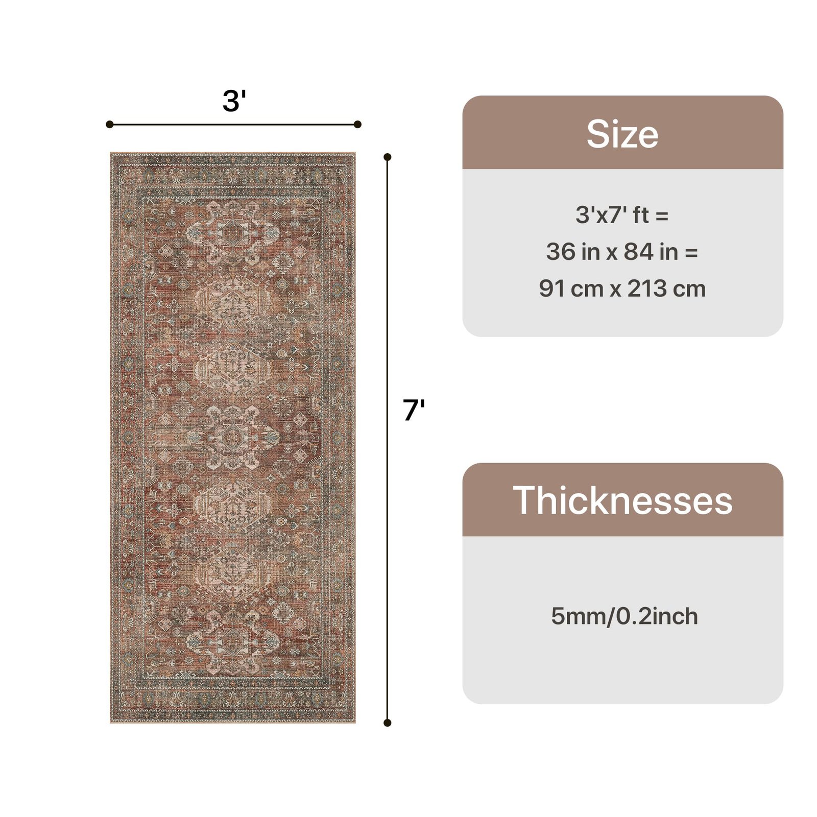 DAIMYO HILLS Washable Runner Rug 2x5, Non Slip Vintage Hallway Runner, Ultra Thin Low Pile Washable Carpet for Kitchen Entryway Bedroom, Brown - Image 156