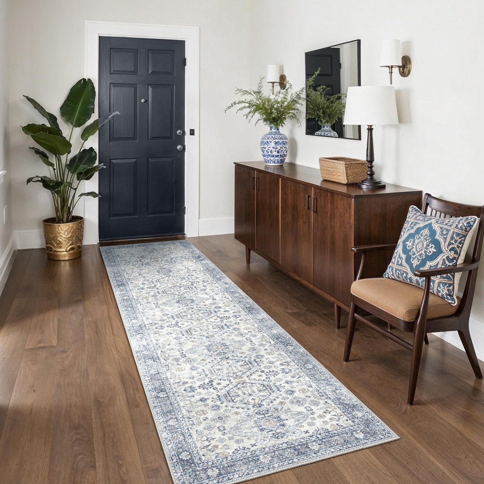 DAIMYO HILLS Washable Runner Rug 2x5, Non Slip Vintage Hallway Runner, Ultra Thin Low Pile Washable Carpet for Kitchen Entryway Bedroom, Brown - Image 194