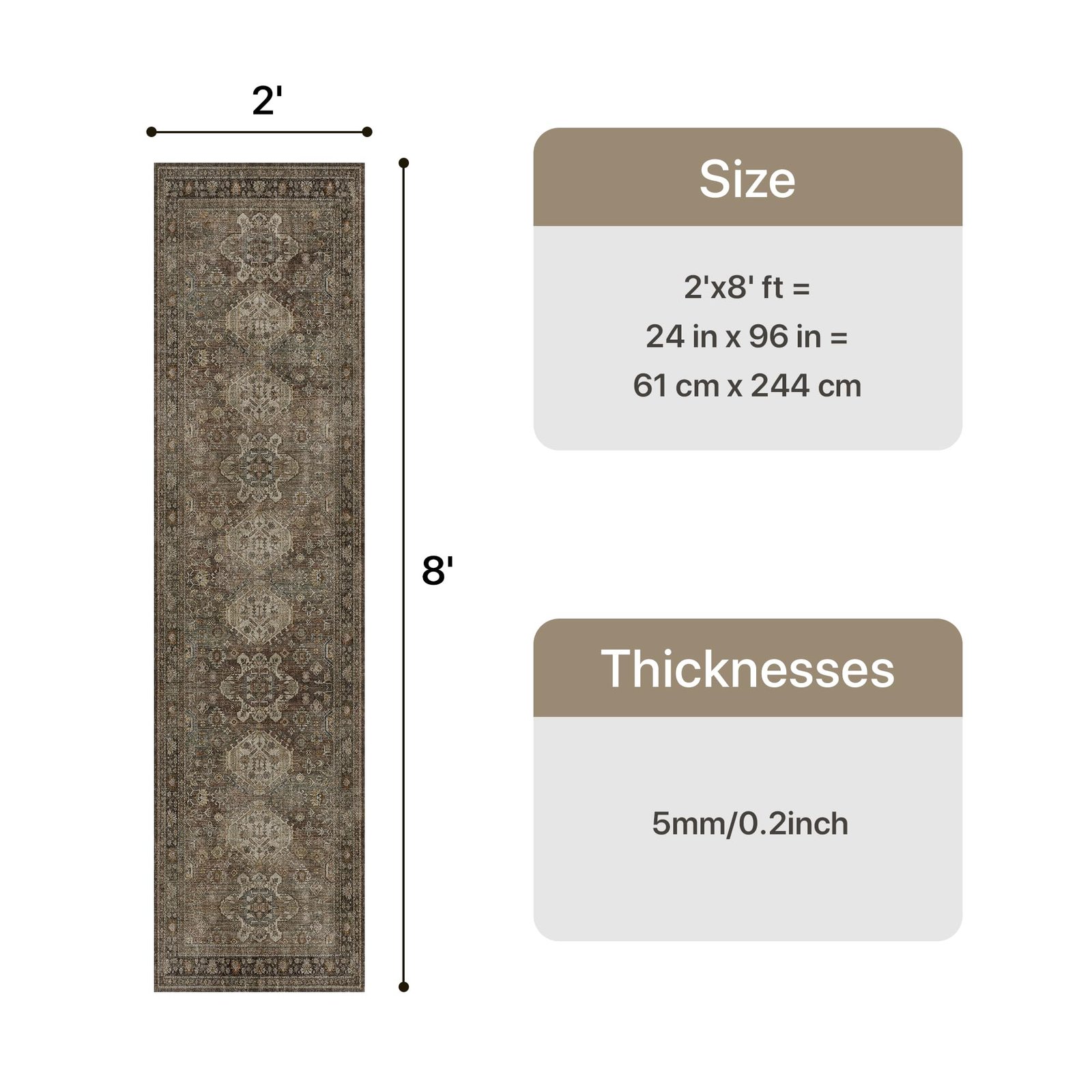 DAIMYO HILLS Washable Runner Rug 2x5, Non Slip Vintage Hallway Runner, Ultra Thin Low Pile Washable Carpet for Kitchen Entryway Bedroom, Brown - Image 341