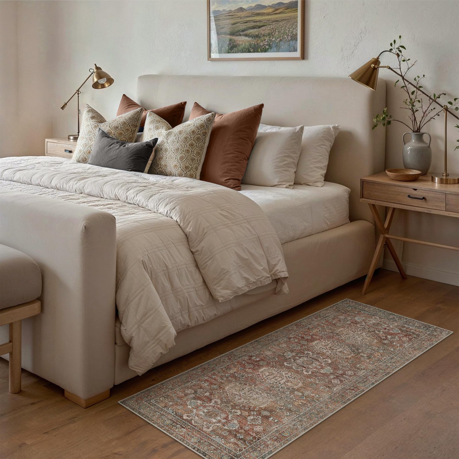 DAIMYO HILLS Washable Runner Rug 2x5, Non Slip Vintage Hallway Runner, Ultra Thin Low Pile Washable Carpet for Kitchen Entryway Bedroom, Brown - Image 257