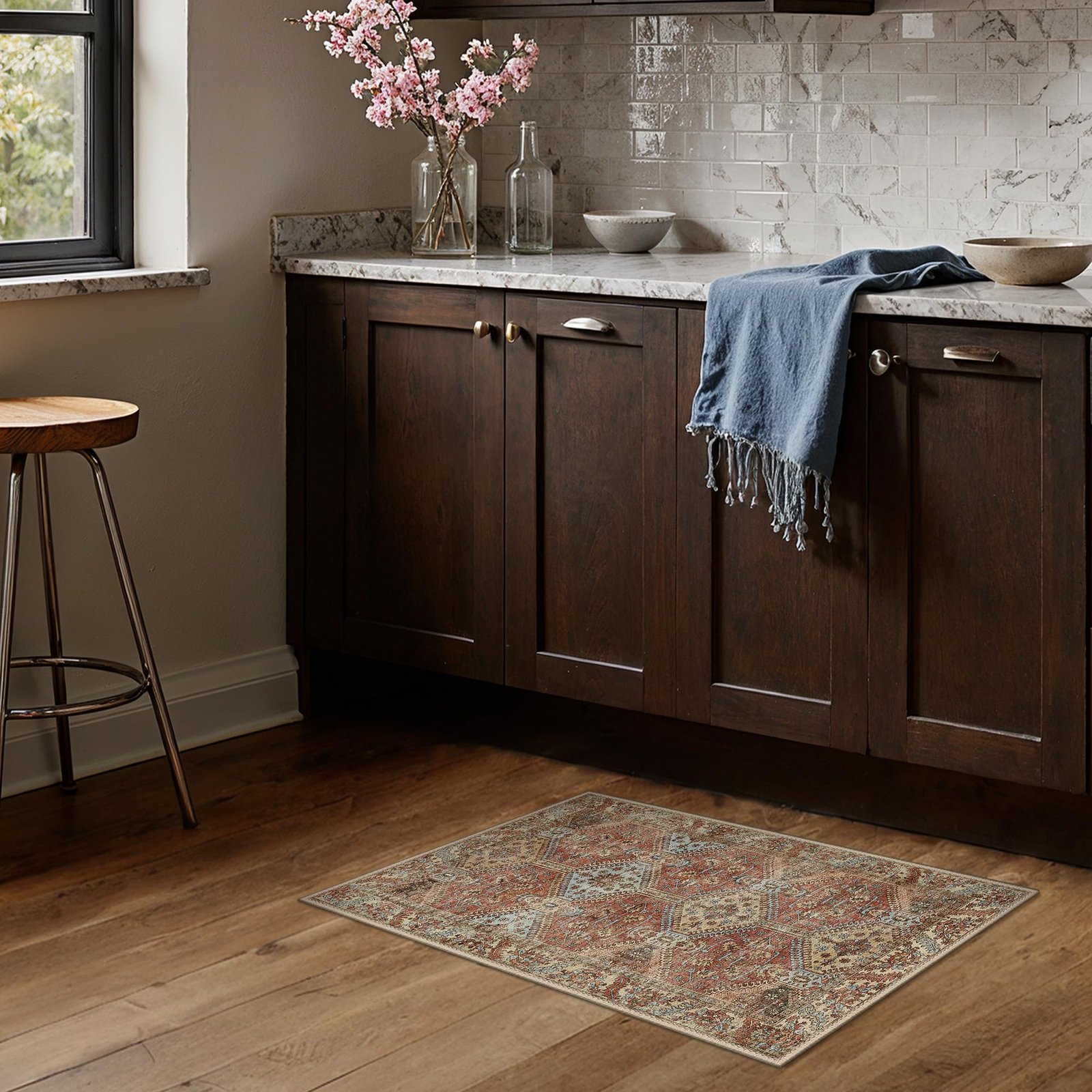 DAIMYO HILLS Washable Runner Rug 2x5, Non Slip Vintage Hallway Runner, Ultra Thin Low Pile Washable Carpet for Kitchen Entryway Bedroom, Brown - Image 267