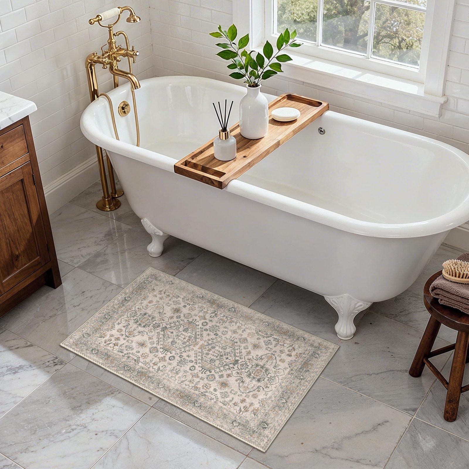 DAIMYO HILLS Washable Runner Rug 2x5, Non Slip Vintage Hallway Runner, Ultra Thin Low Pile Washable Carpet for Kitchen Entryway Bedroom, Brown - Image 334