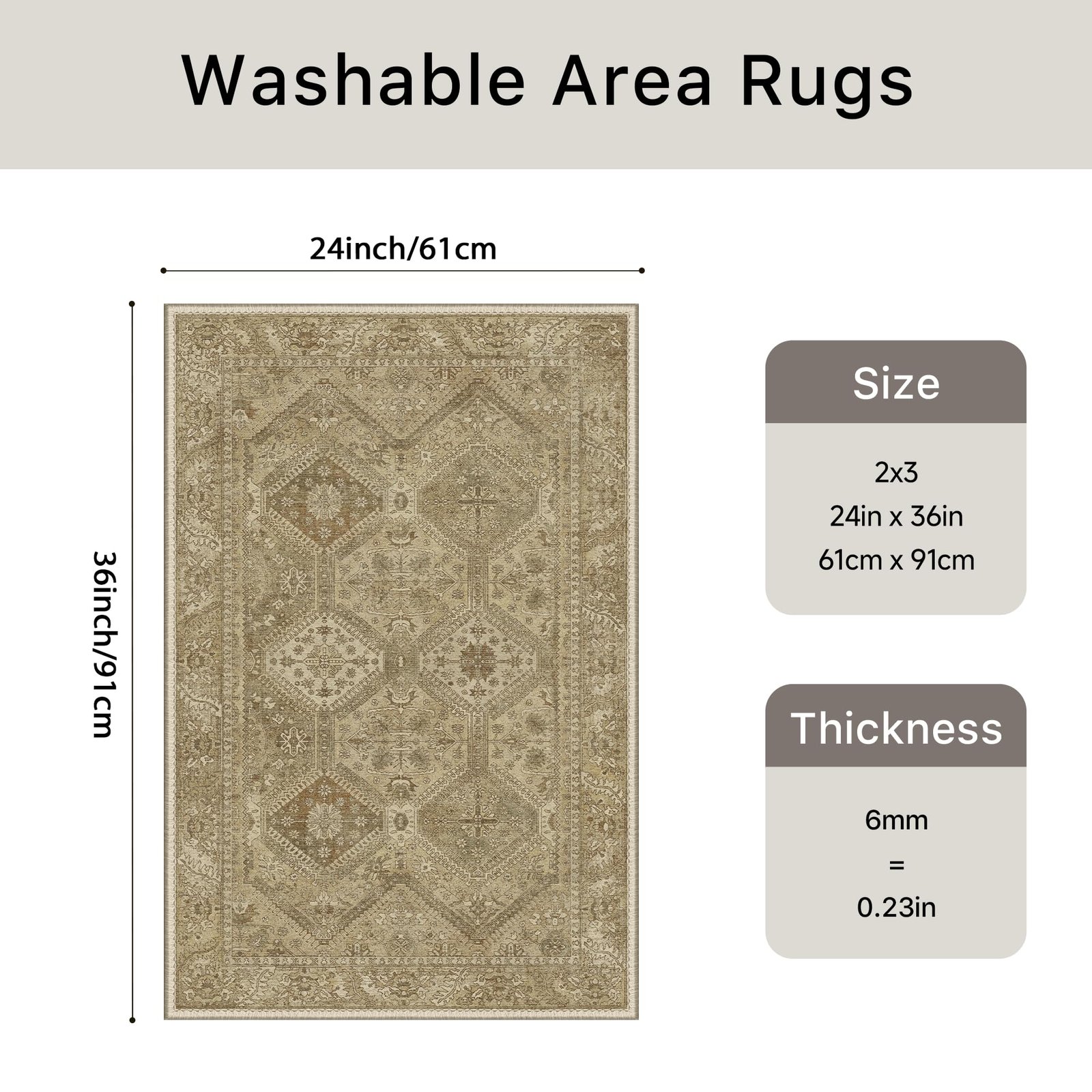 DAIMYO HILLS Washable Runner Rug 2x5, Non Slip Vintage Hallway Runner, Ultra Thin Low Pile Washable Carpet for Kitchen Entryway Bedroom, Brown - Image 139