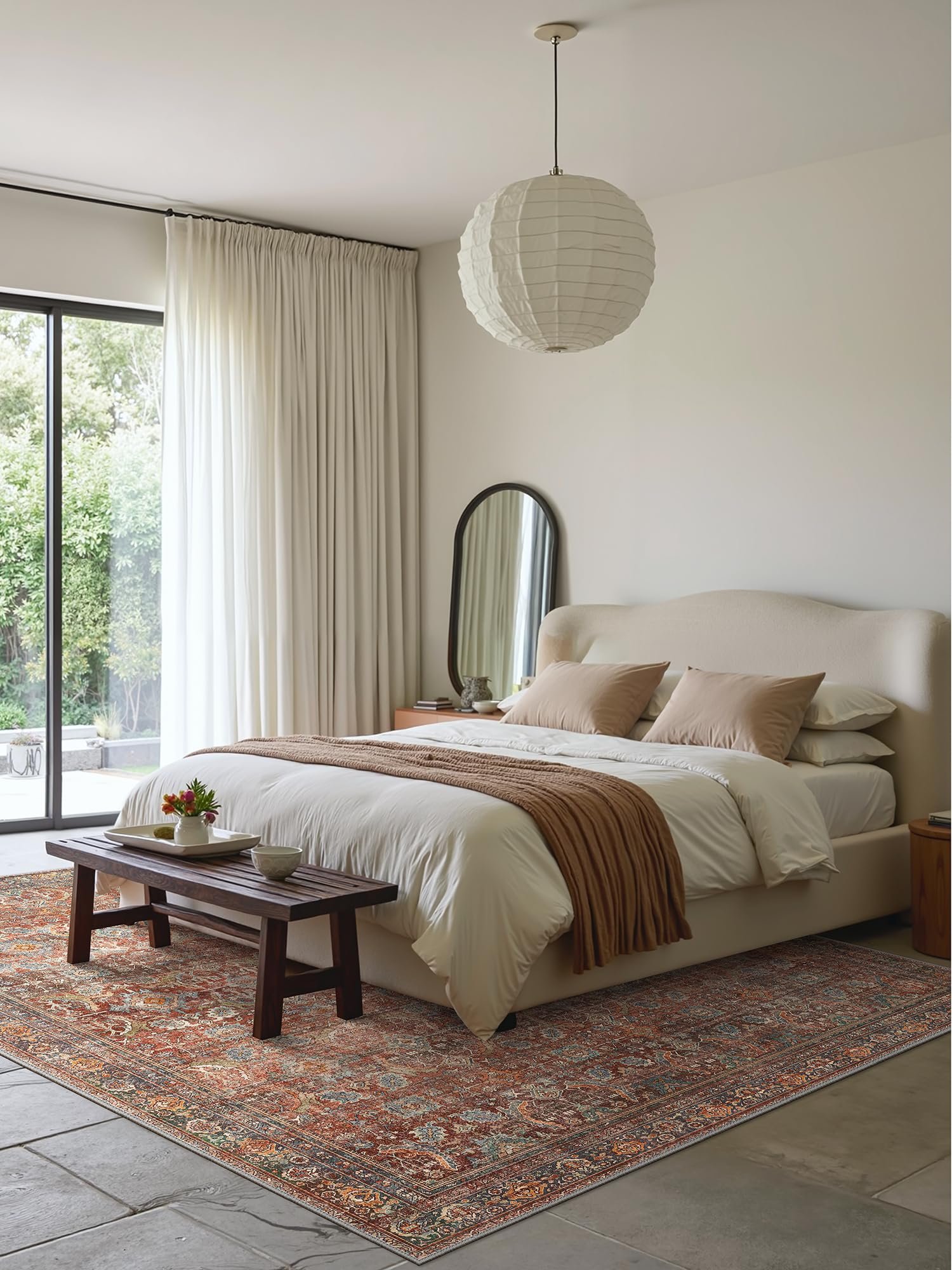 5x7 Area Rug Machine Washable Boho Rug for Living Room,Ultra-Thin Low Pile Carpet,Lightweight Printed Rug,Non Slip Floral Area Rug for Bedroom, Dining Room, Home Office,Terracotta/Indigo - Image 3