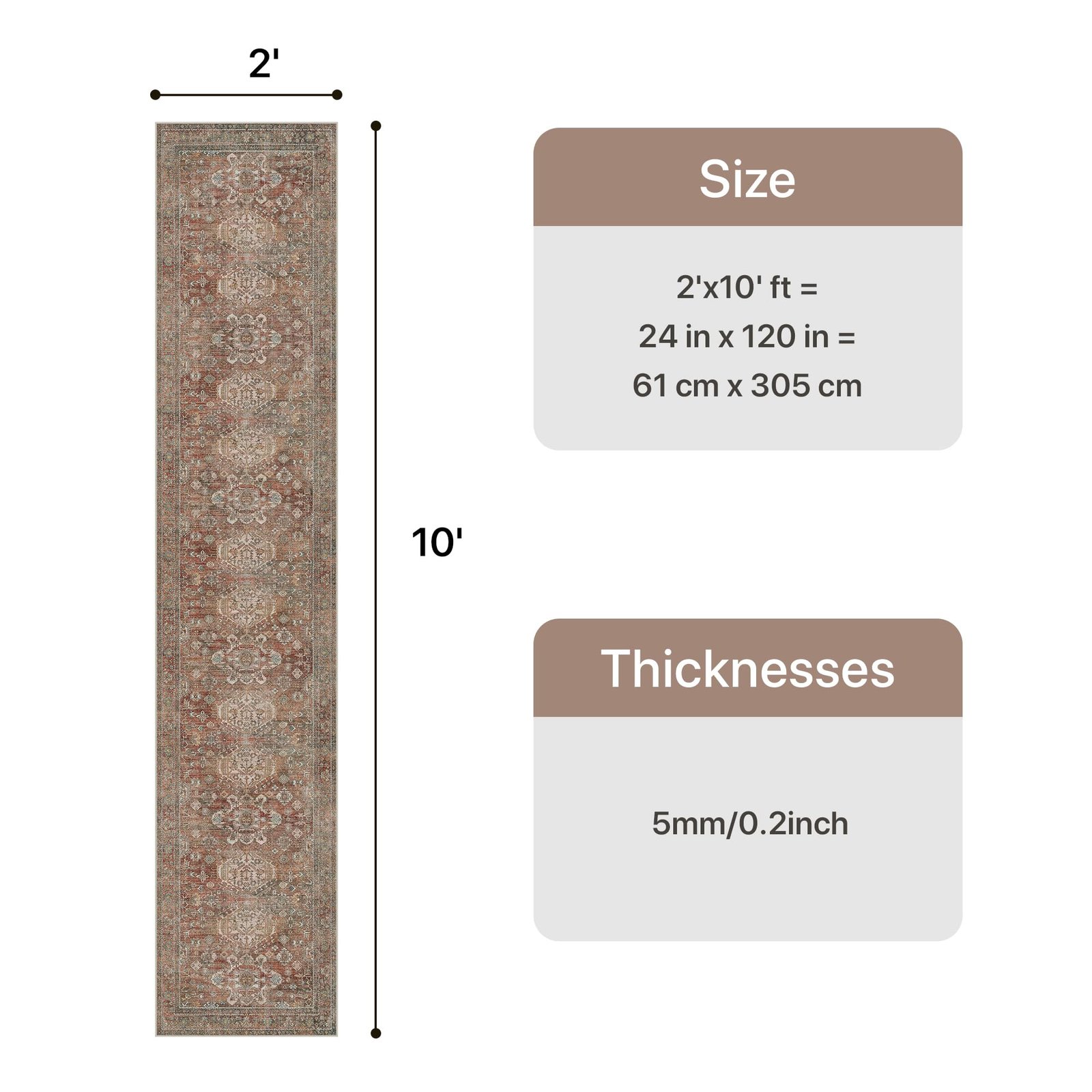 DAIMYO HILLS Washable Runner Rug 2x5, Non Slip Vintage Hallway Runner, Ultra Thin Low Pile Washable Carpet for Kitchen Entryway Bedroom, Brown - Image 161
