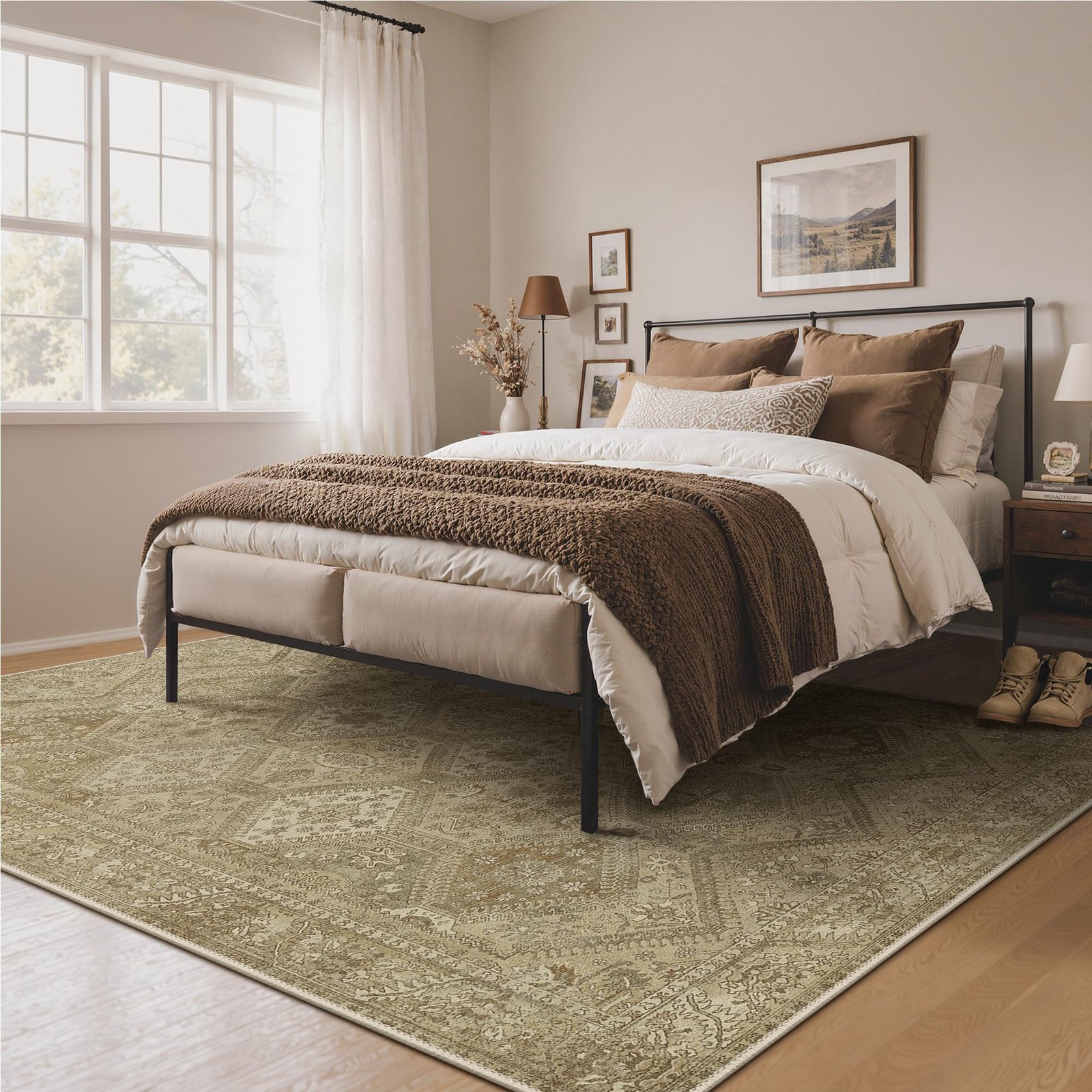 DAIMYO HILLS Washable Runner Rug 2x5, Non Slip Vintage Hallway Runner, Ultra Thin Low Pile Washable Carpet for Kitchen Entryway Bedroom, Brown - Image 219