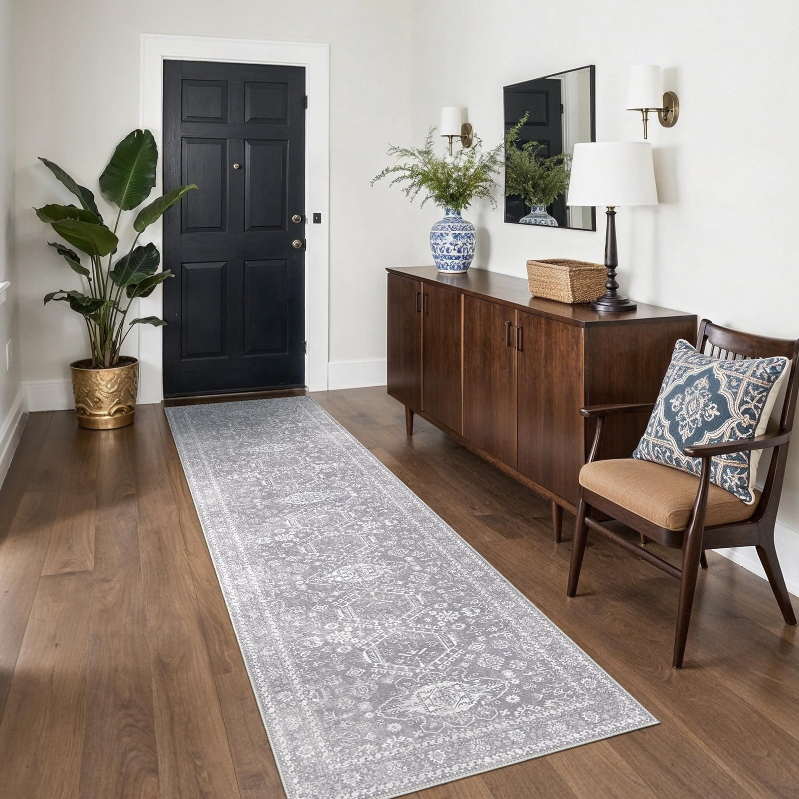 DAIMYO HILLS Washable Runner Rug 2x5, Non Slip Vintage Hallway Runner, Ultra Thin Low Pile Washable Carpet for Kitchen Entryway Bedroom, Brown - Image 238