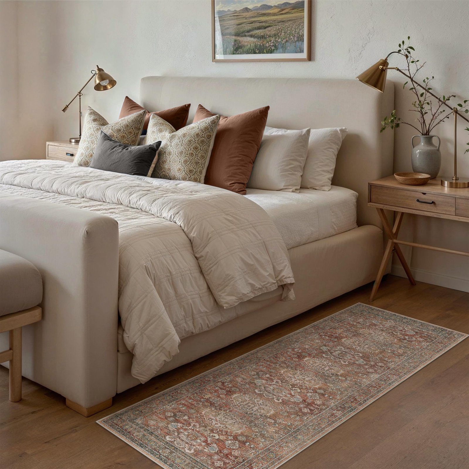 DAIMYO HILLS Washable Runner Rug 2x5, Non Slip Vintage Hallway Runner, Ultra Thin Low Pile Washable Carpet for Kitchen Entryway Bedroom, Brown - Image 97