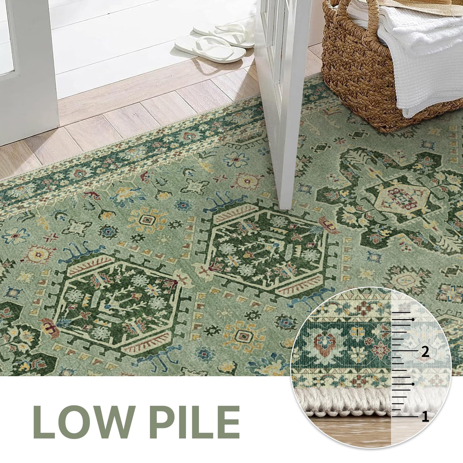 DAIMYO HILLS Washable Runner Rug 2x5, Non Slip Vintage Hallway Runner, Ultra Thin Low Pile Washable Carpet for Kitchen Entryway Bedroom, Brown - Image 214