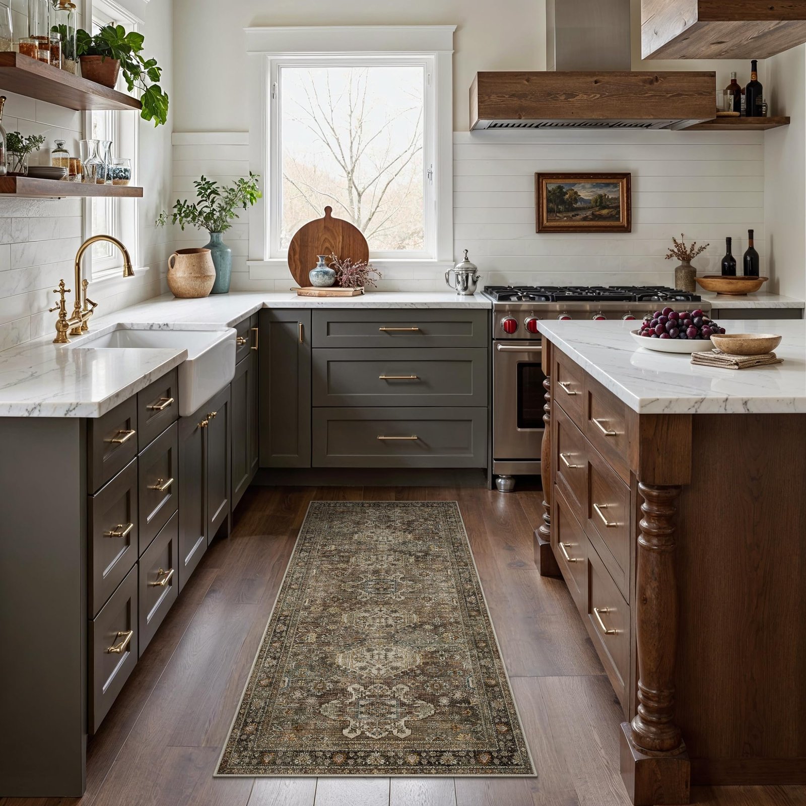 DAIMYO HILLS Washable Runner Rug 2x5, Non Slip Vintage Hallway Runner, Ultra Thin Low Pile Washable Carpet for Kitchen Entryway Bedroom, Brown - Image 186