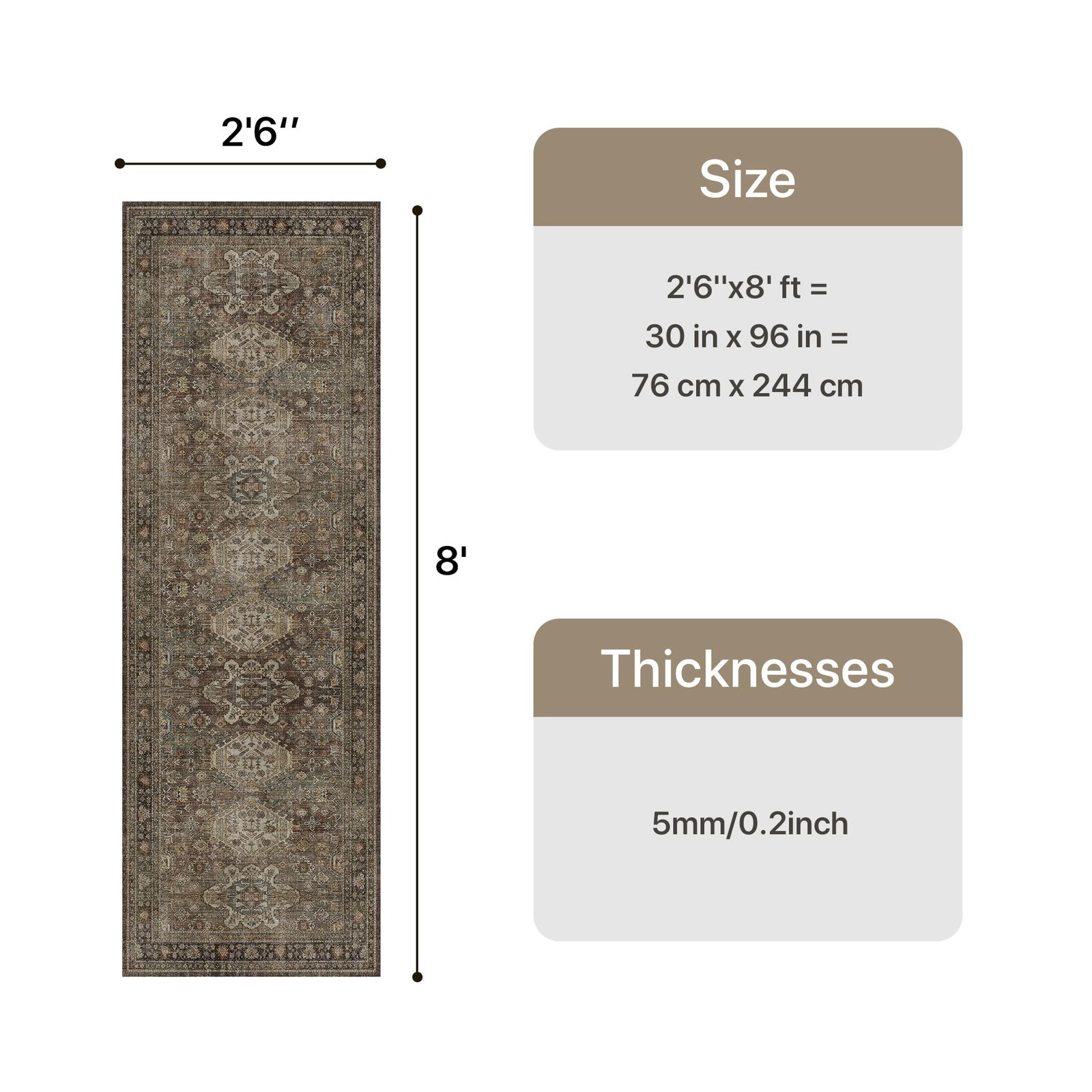 DAIMYO HILLS Washable Runner Rug 2x5, Non Slip Vintage Hallway Runner, Ultra Thin Low Pile Washable Carpet for Kitchen Entryway Bedroom, Brown - Image 79