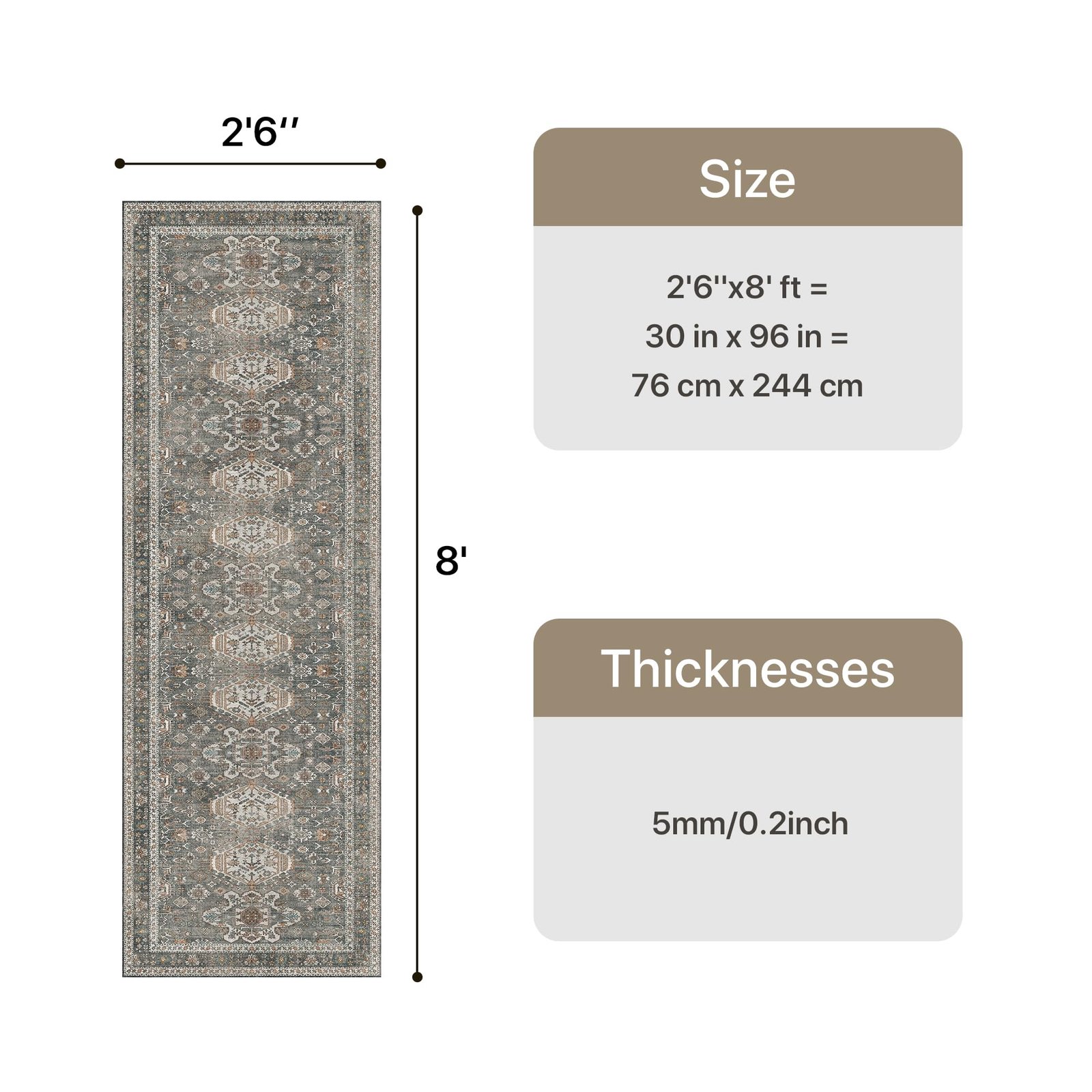 DAIMYO HILLS Washable Runner Rug 2x5, Non Slip Vintage Hallway Runner, Ultra Thin Low Pile Washable Carpet for Kitchen Entryway Bedroom, Brown - Image 237