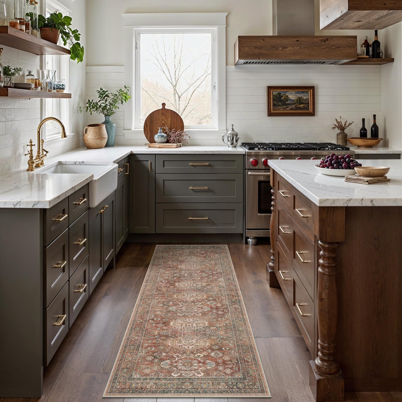 DAIMYO HILLS Washable Runner Rug 2x5, Non Slip Vintage Hallway Runner, Ultra Thin Low Pile Washable Carpet for Kitchen Entryway Bedroom, Brown - Image 98