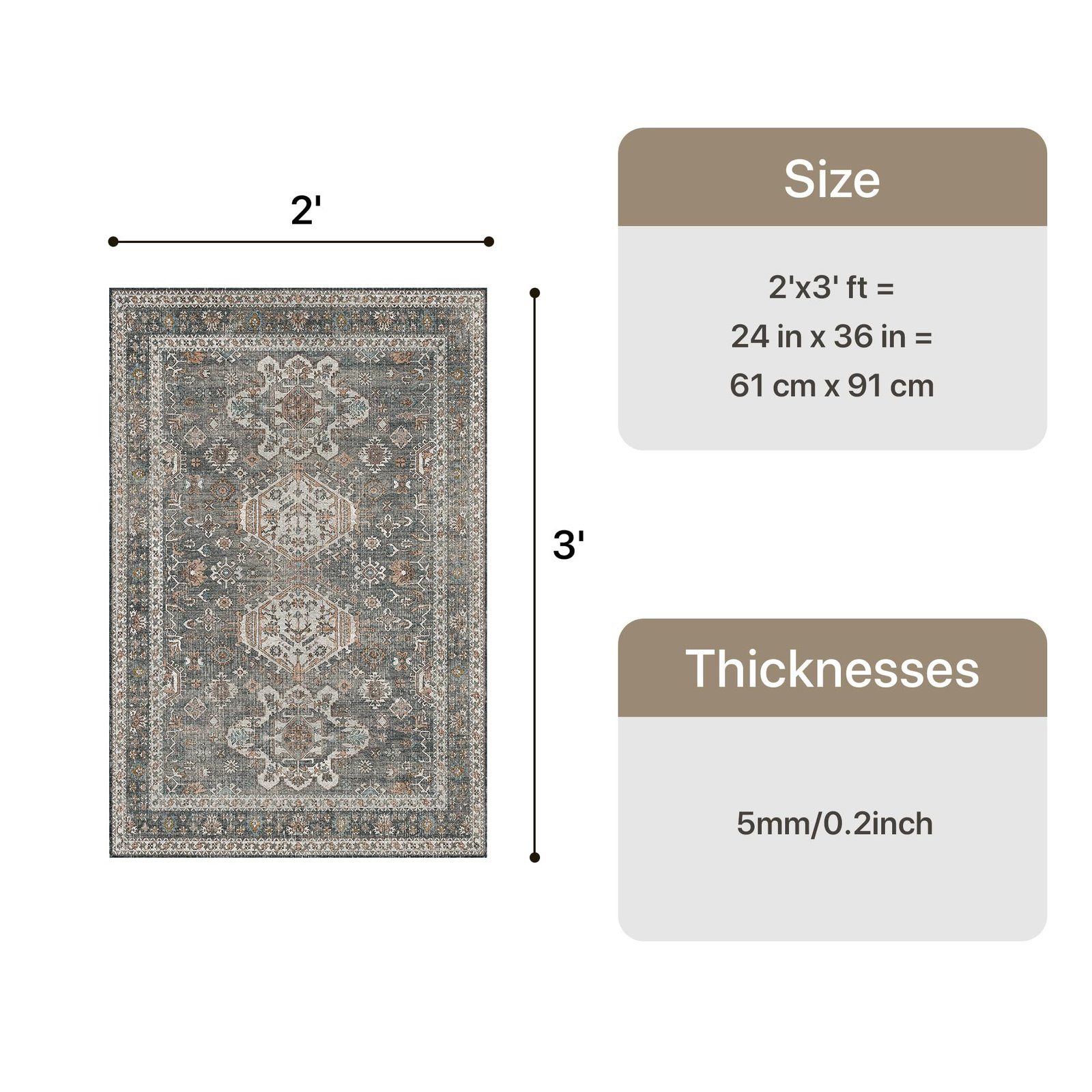 DAIMYO HILLS Washable Runner Rug 2x5, Non Slip Vintage Hallway Runner, Ultra Thin Low Pile Washable Carpet for Kitchen Entryway Bedroom, Brown - Image 130