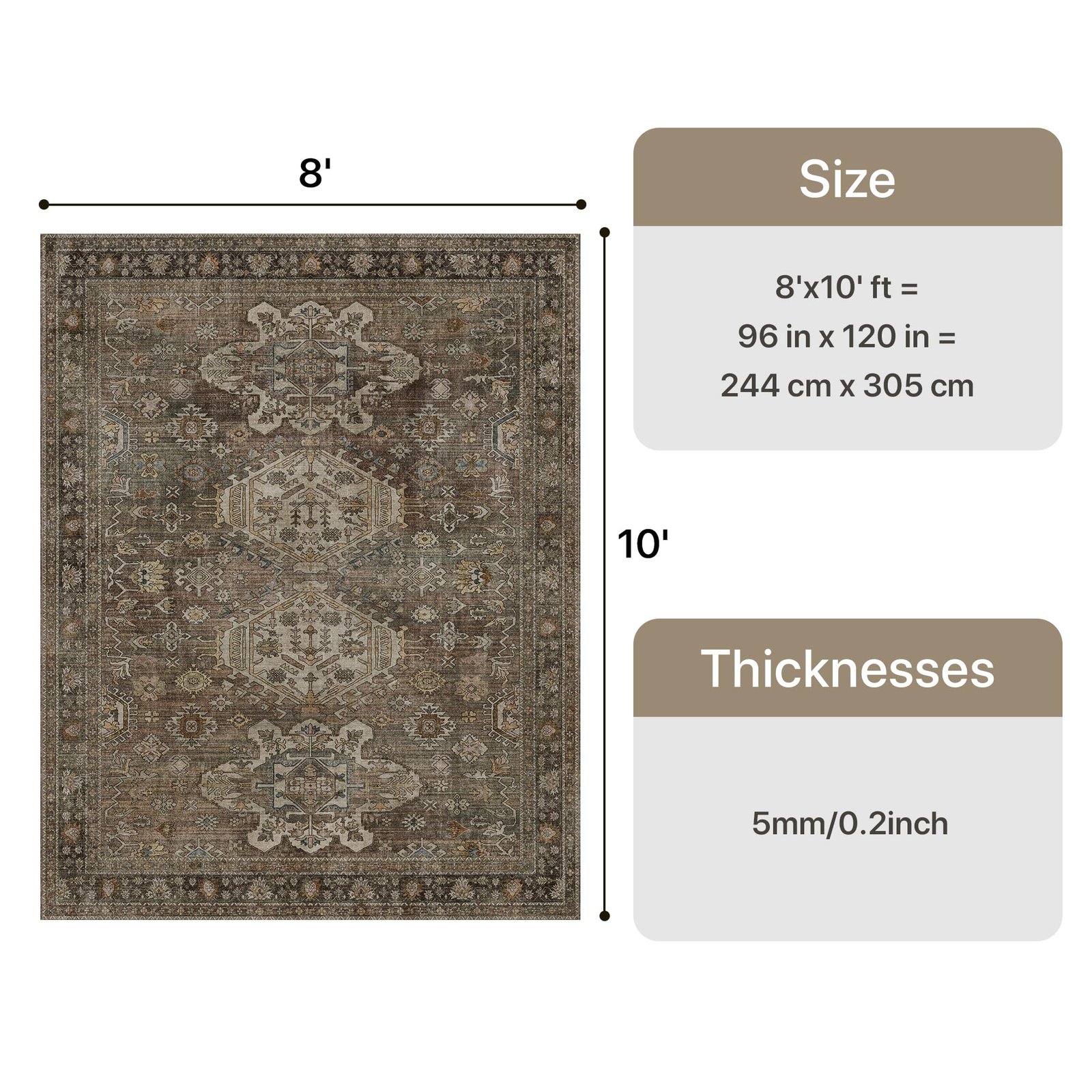 DAIMYO HILLS Washable Runner Rug 2x5, Non Slip Vintage Hallway Runner, Ultra Thin Low Pile Washable Carpet for Kitchen Entryway Bedroom, Brown - Image 224