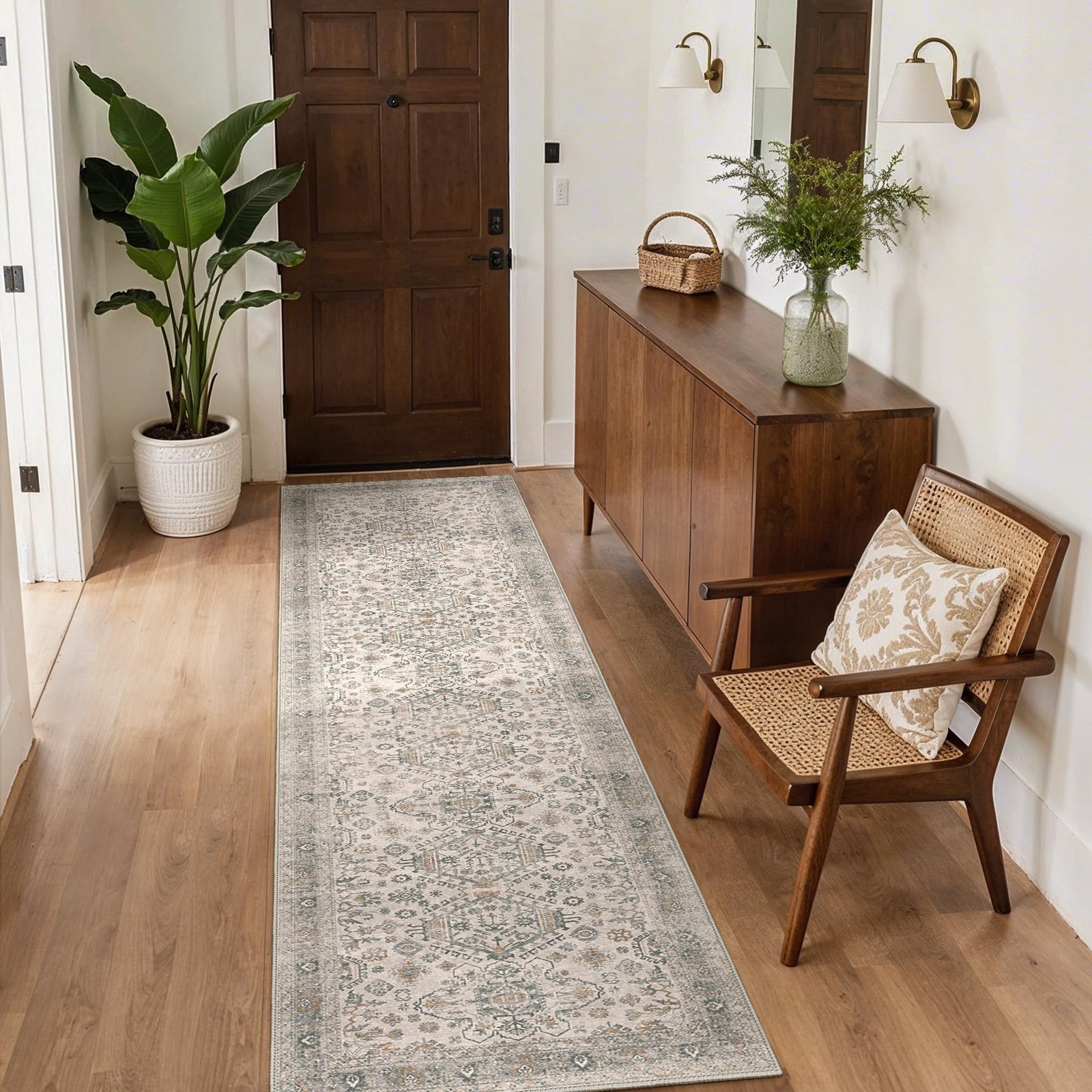 DAIMYO HILLS Washable Runner Rug 2x5, Non Slip Vintage Hallway Runner, Ultra Thin Low Pile Washable Carpet for Kitchen Entryway Bedroom, Brown - Image 275