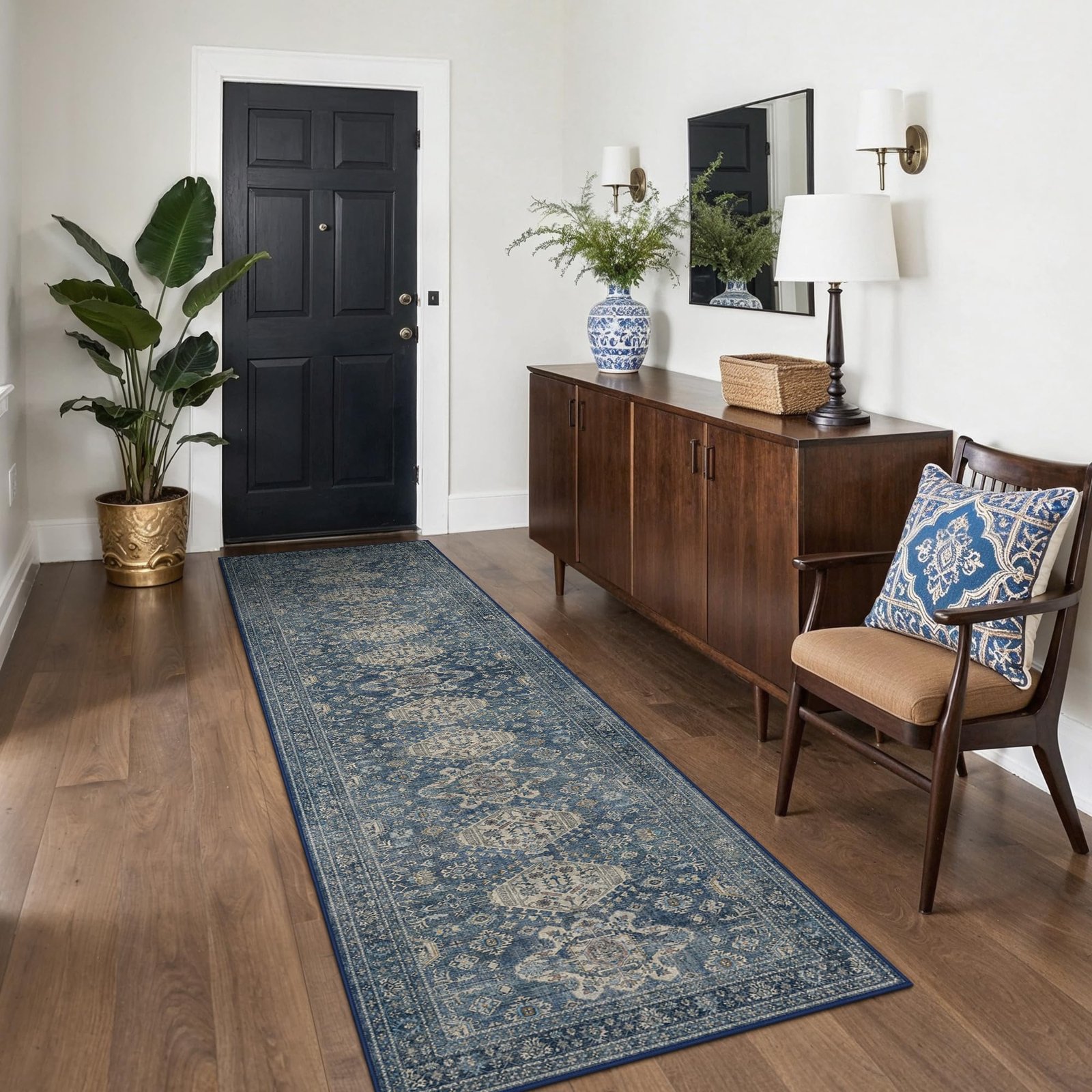 DAIMYO HILLS Washable Runner Rug 2x5, Non Slip Vintage Hallway Runner, Ultra Thin Low Pile Washable Carpet for Kitchen Entryway Bedroom, Brown - Image 71