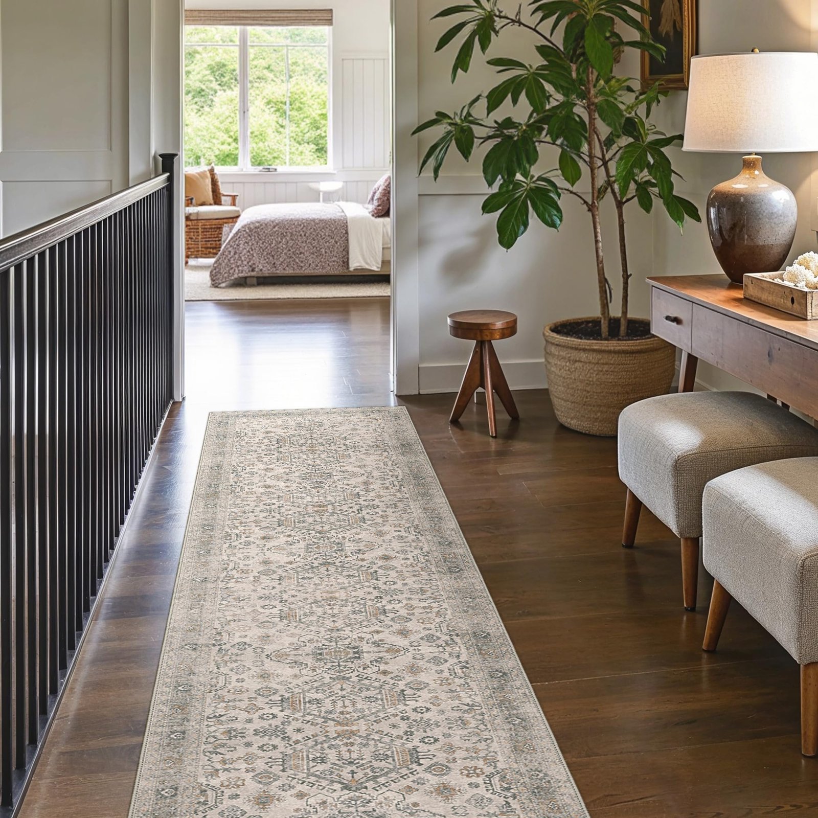 DAIMYO HILLS Washable Runner Rug 2x5, Non Slip Vintage Hallway Runner, Ultra Thin Low Pile Washable Carpet for Kitchen Entryway Bedroom, Brown - Image 276