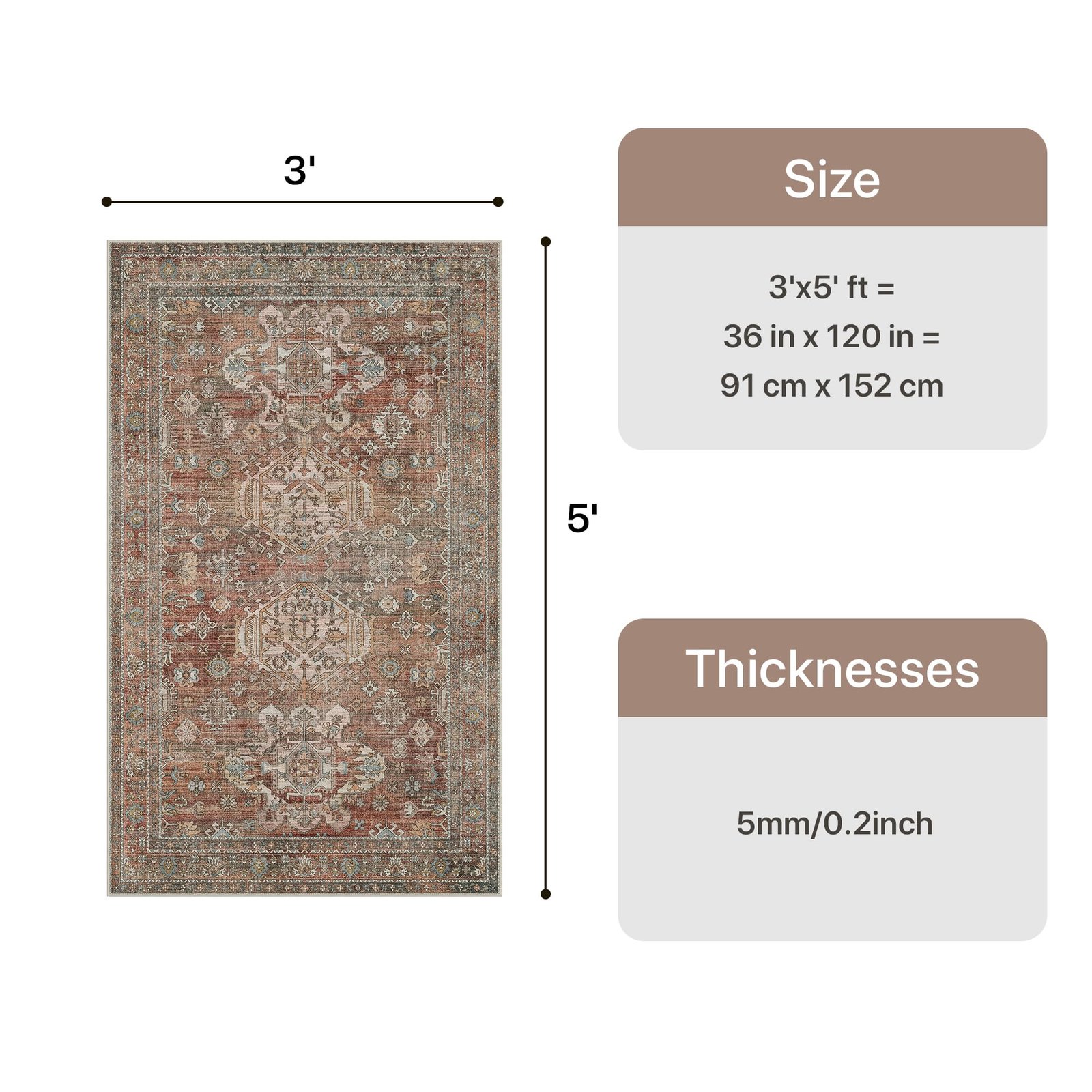 DAIMYO HILLS Washable Runner Rug 2x5, Non Slip Vintage Hallway Runner, Ultra Thin Low Pile Washable Carpet for Kitchen Entryway Bedroom, Brown - Image 151