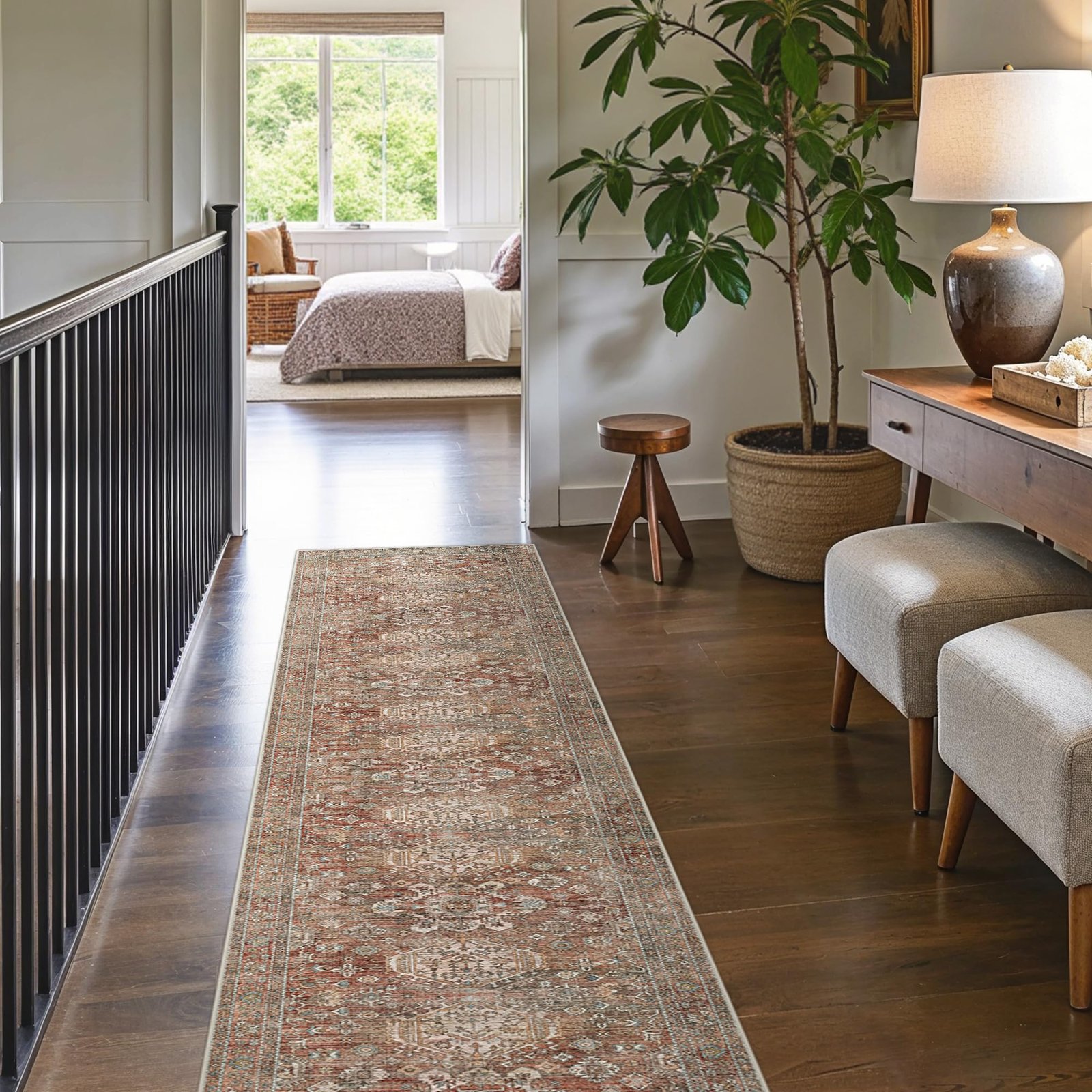 DAIMYO HILLS Washable Runner Rug 2x5, Non Slip Vintage Hallway Runner, Ultra Thin Low Pile Washable Carpet for Kitchen Entryway Bedroom, Brown - Image 94