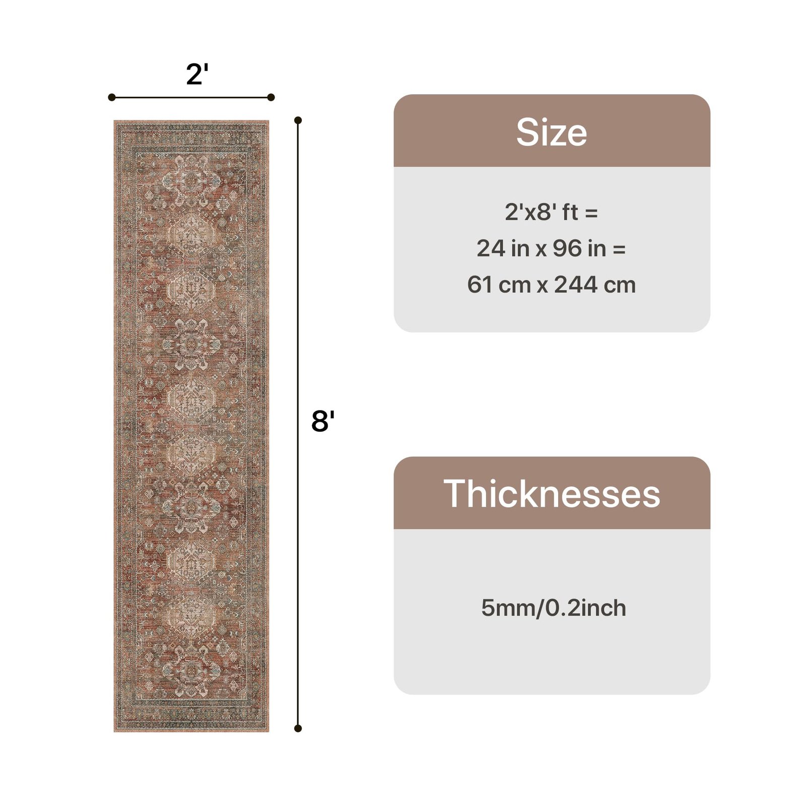 DAIMYO HILLS Washable Runner Rug 2x5, Non Slip Vintage Hallway Runner, Ultra Thin Low Pile Washable Carpet for Kitchen Entryway Bedroom, Brown - Image 236