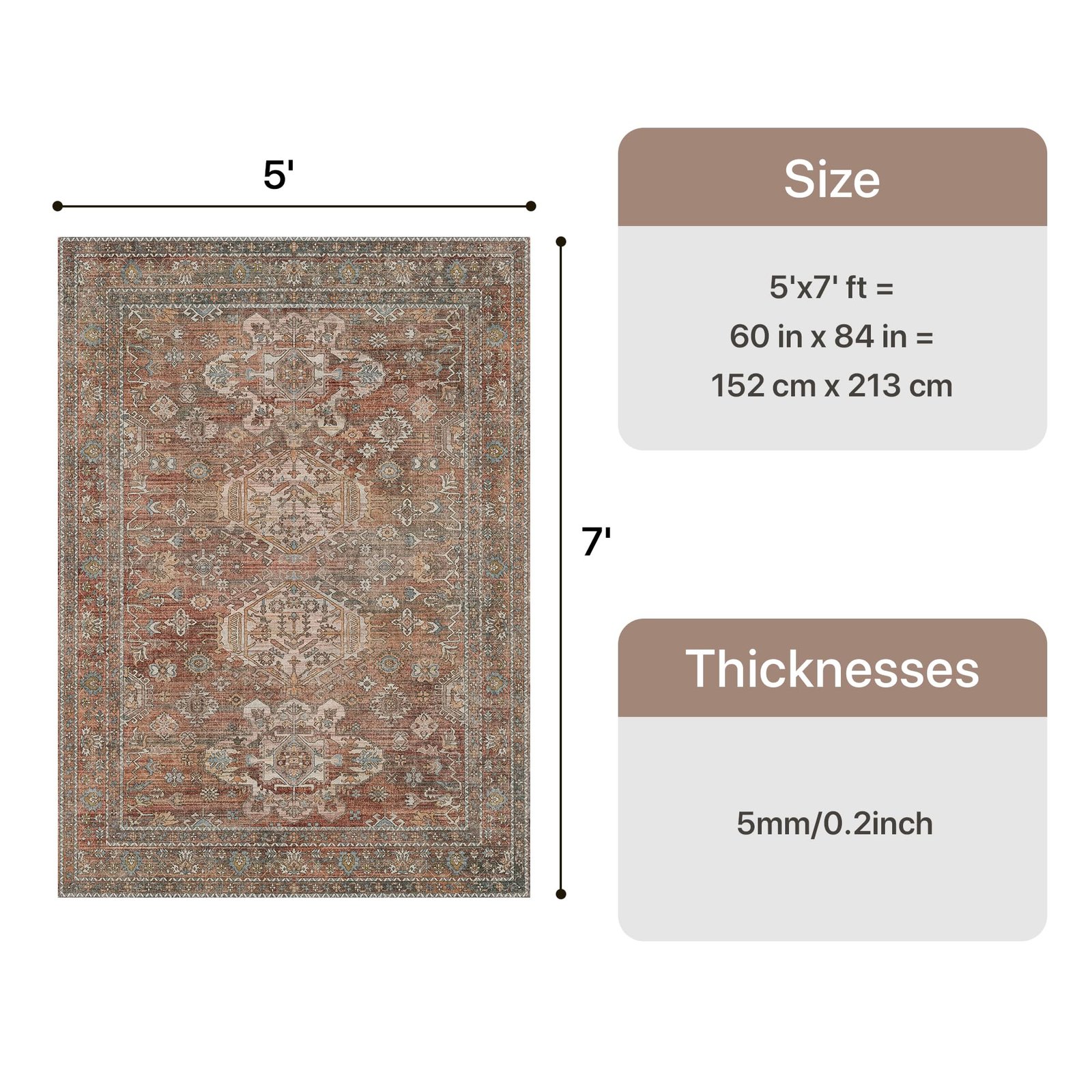 DAIMYO HILLS Washable Runner Rug 2x5, Non Slip Vintage Hallway Runner, Ultra Thin Low Pile Washable Carpet for Kitchen Entryway Bedroom, Brown - Image 147