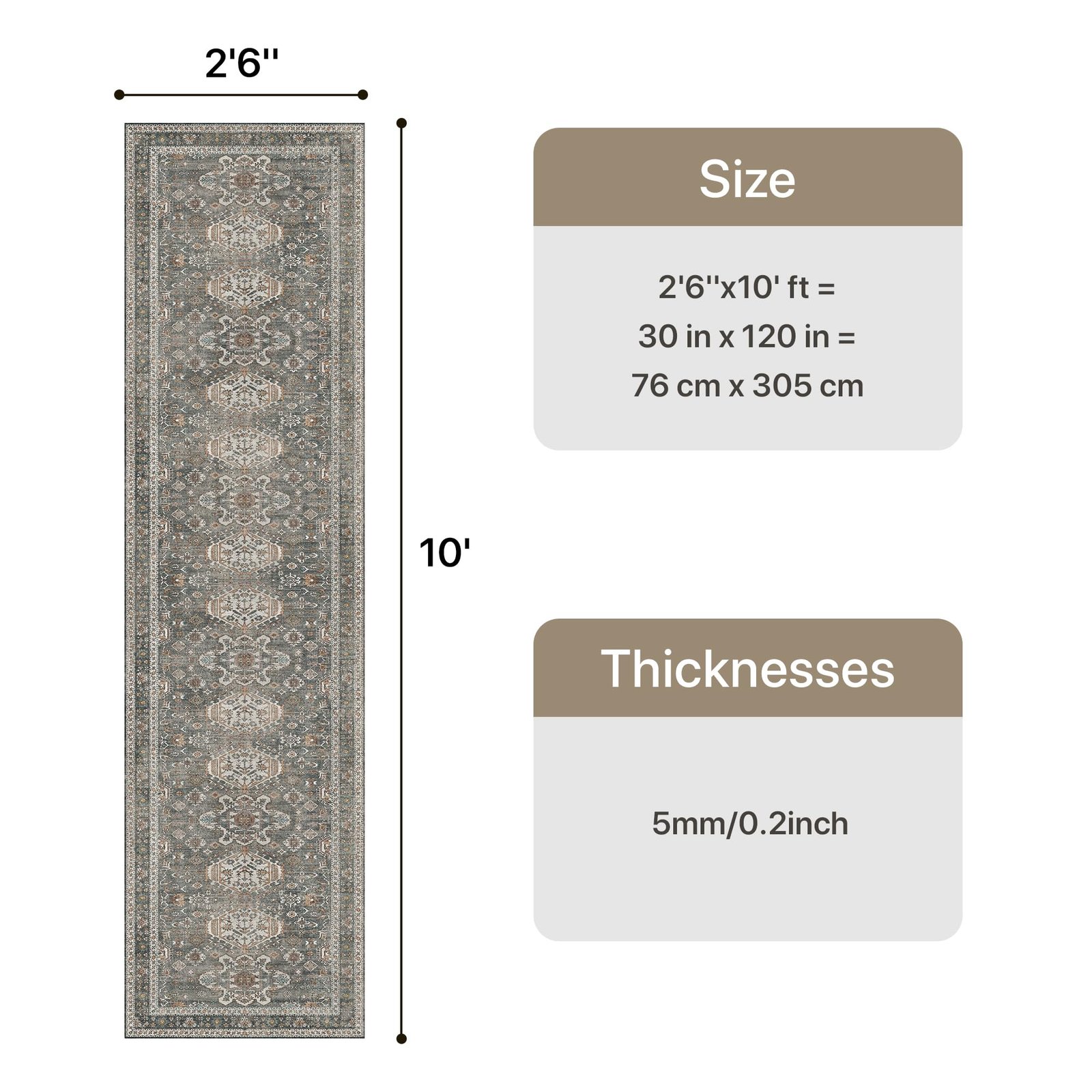 DAIMYO HILLS Washable Runner Rug 2x5, Non Slip Vintage Hallway Runner, Ultra Thin Low Pile Washable Carpet for Kitchen Entryway Bedroom, Brown - Image 42