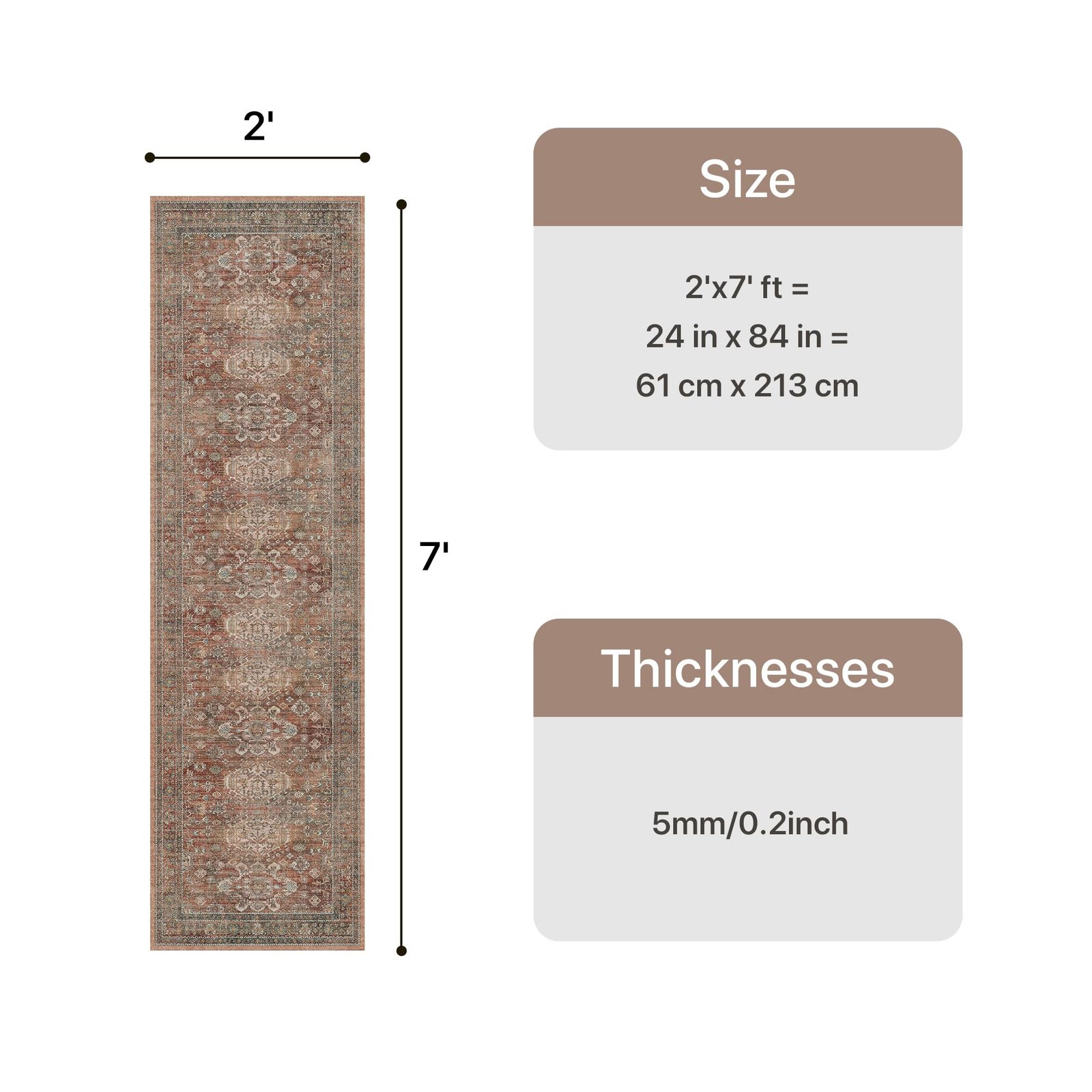 DAIMYO HILLS Washable Runner Rug 2x5, Non Slip Vintage Hallway Runner, Ultra Thin Low Pile Washable Carpet for Kitchen Entryway Bedroom, Brown - Image 96
