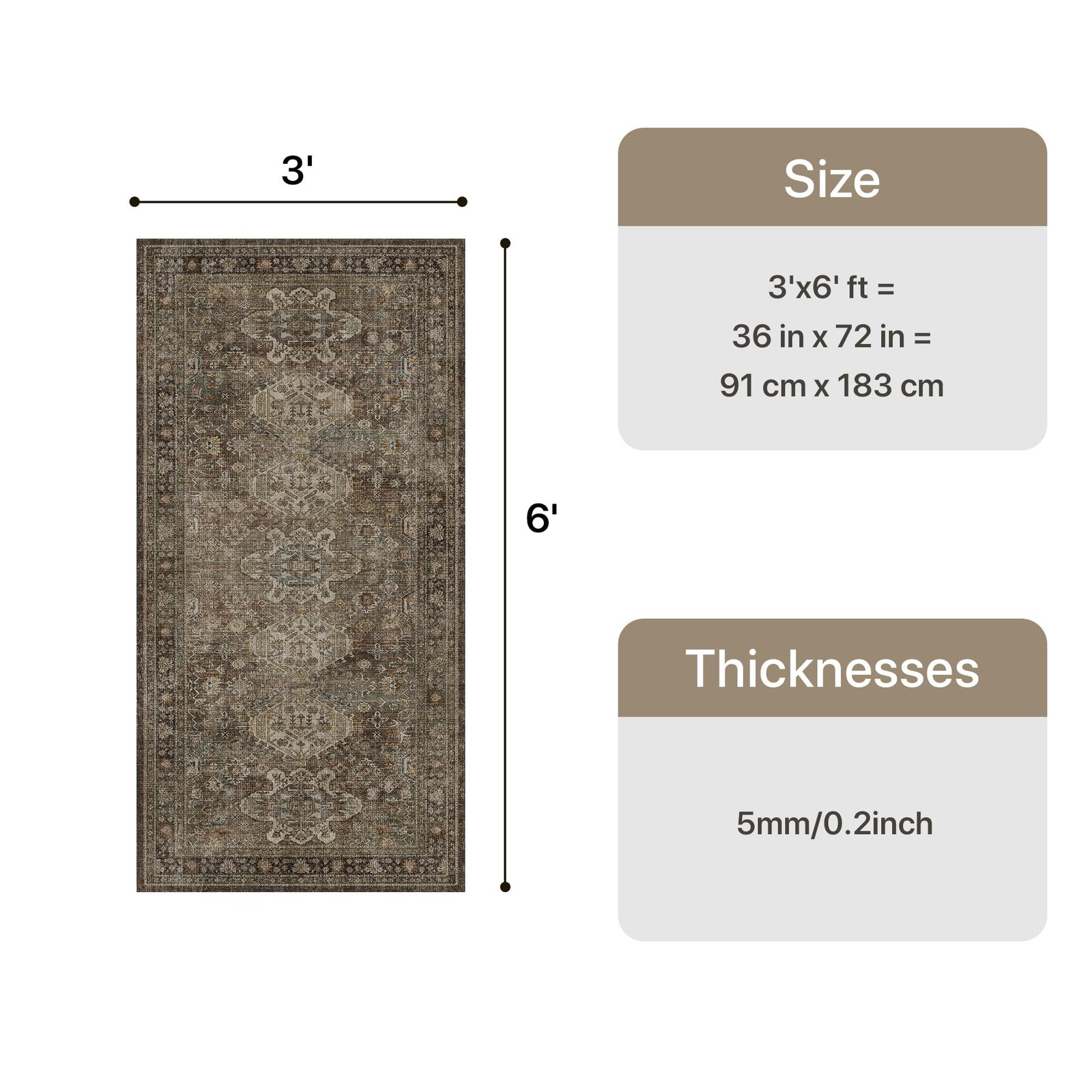 DAIMYO HILLS Washable Runner Rug 2x5, Non Slip Vintage Hallway Runner, Ultra Thin Low Pile Washable Carpet for Kitchen Entryway Bedroom, Brown - Image 28