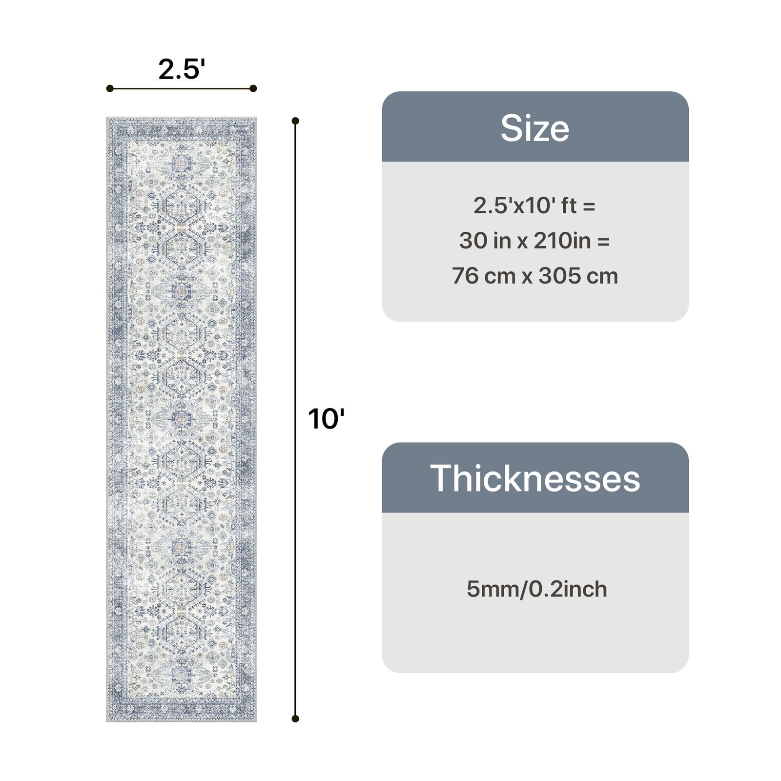 DAIMYO HILLS Washable Runner Rug 2x5, Non Slip Vintage Hallway Runner, Ultra Thin Low Pile Washable Carpet for Kitchen Entryway Bedroom, Brown - Image 195