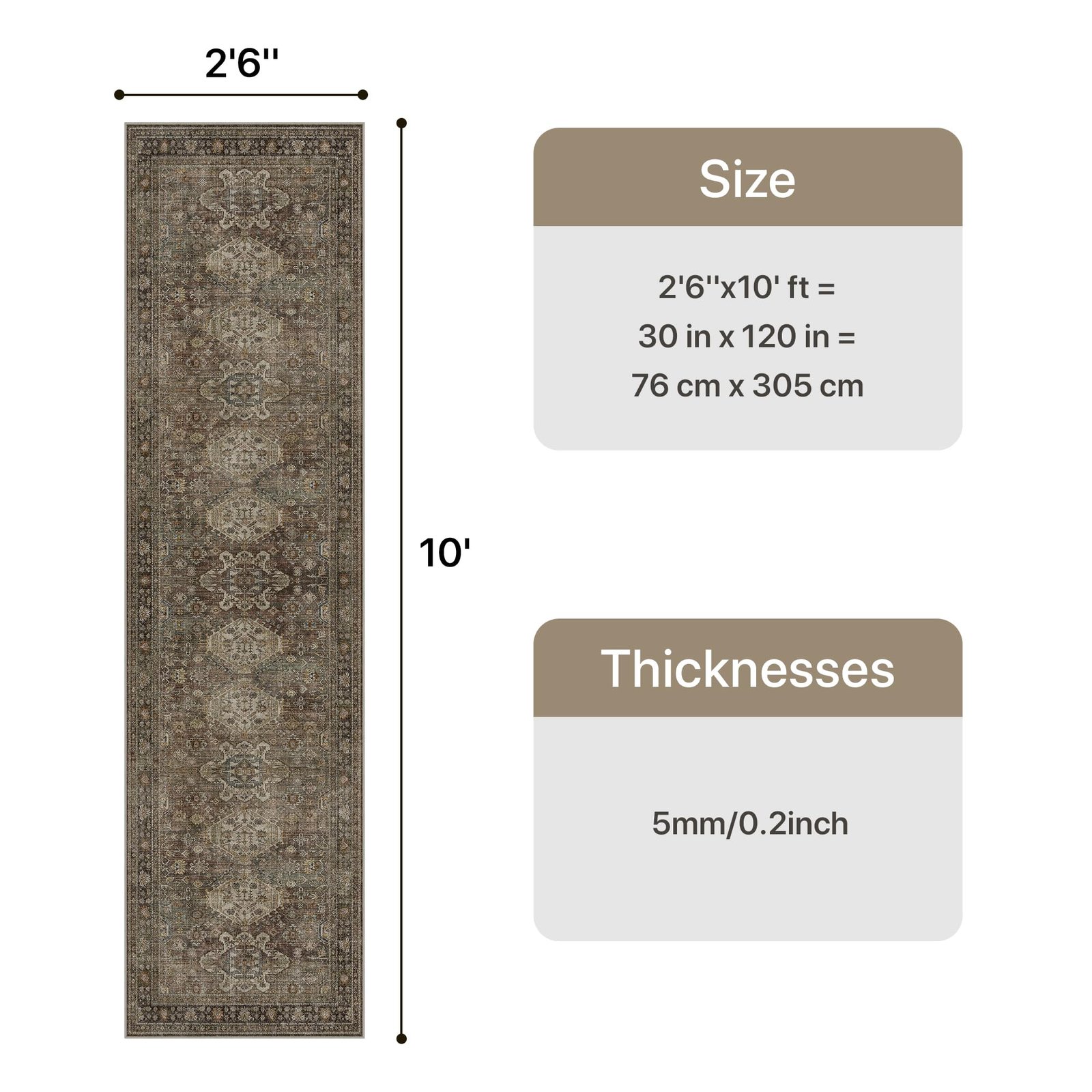 DAIMYO HILLS Washable Runner Rug 2x5, Non Slip Vintage Hallway Runner, Ultra Thin Low Pile Washable Carpet for Kitchen Entryway Bedroom, Brown - Image 203
